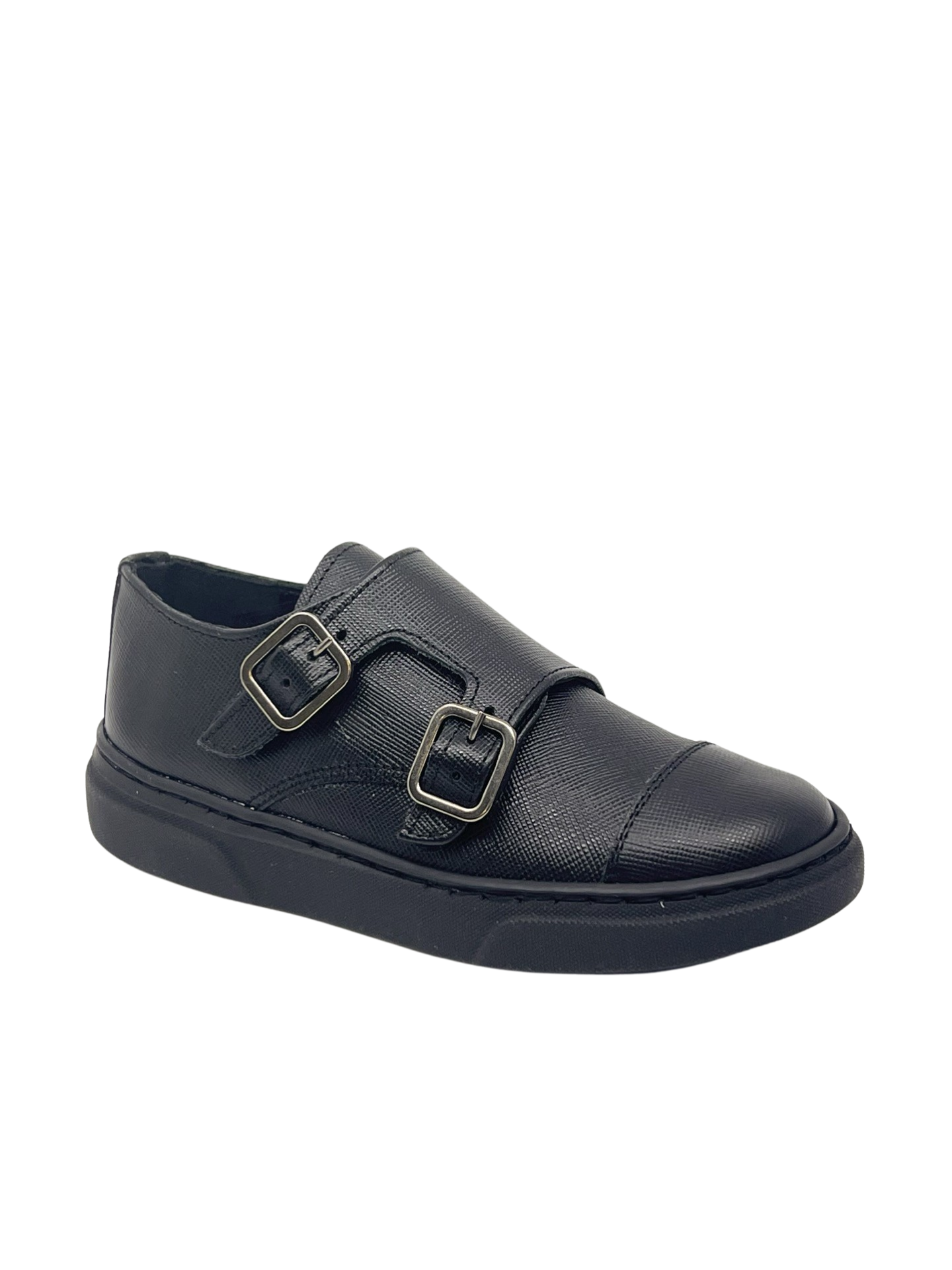 Blublonc Black Textured Double Monkstrap Sneaker