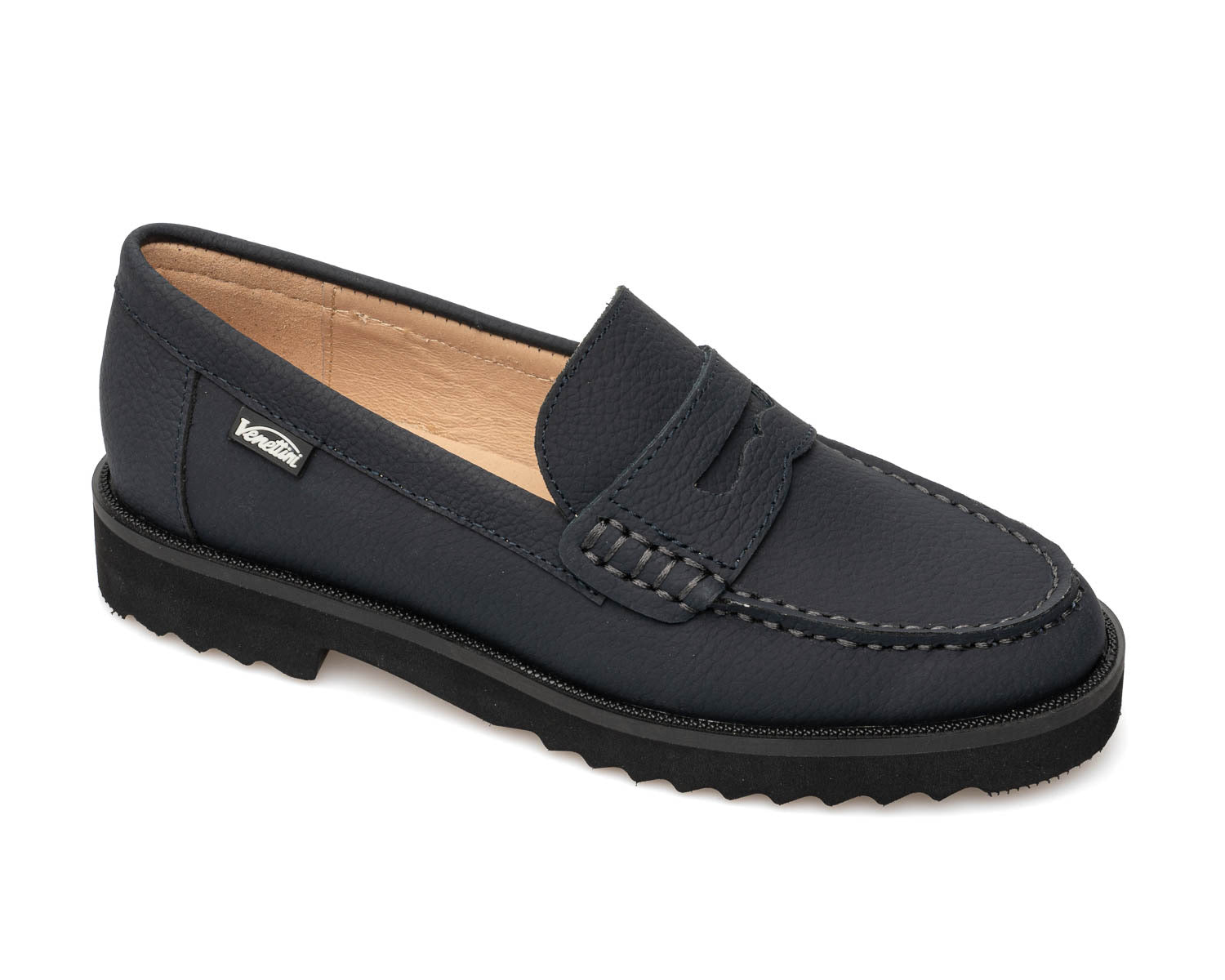 Venettini Navy Embossed Gum Chunky Penny Loafer- London