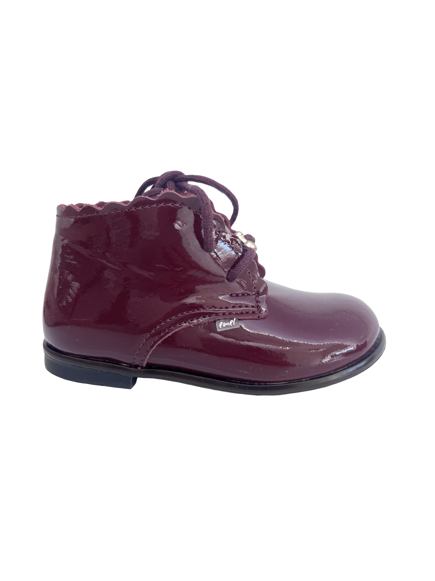 Emel Plum Patent Scalloped Baby Shoe