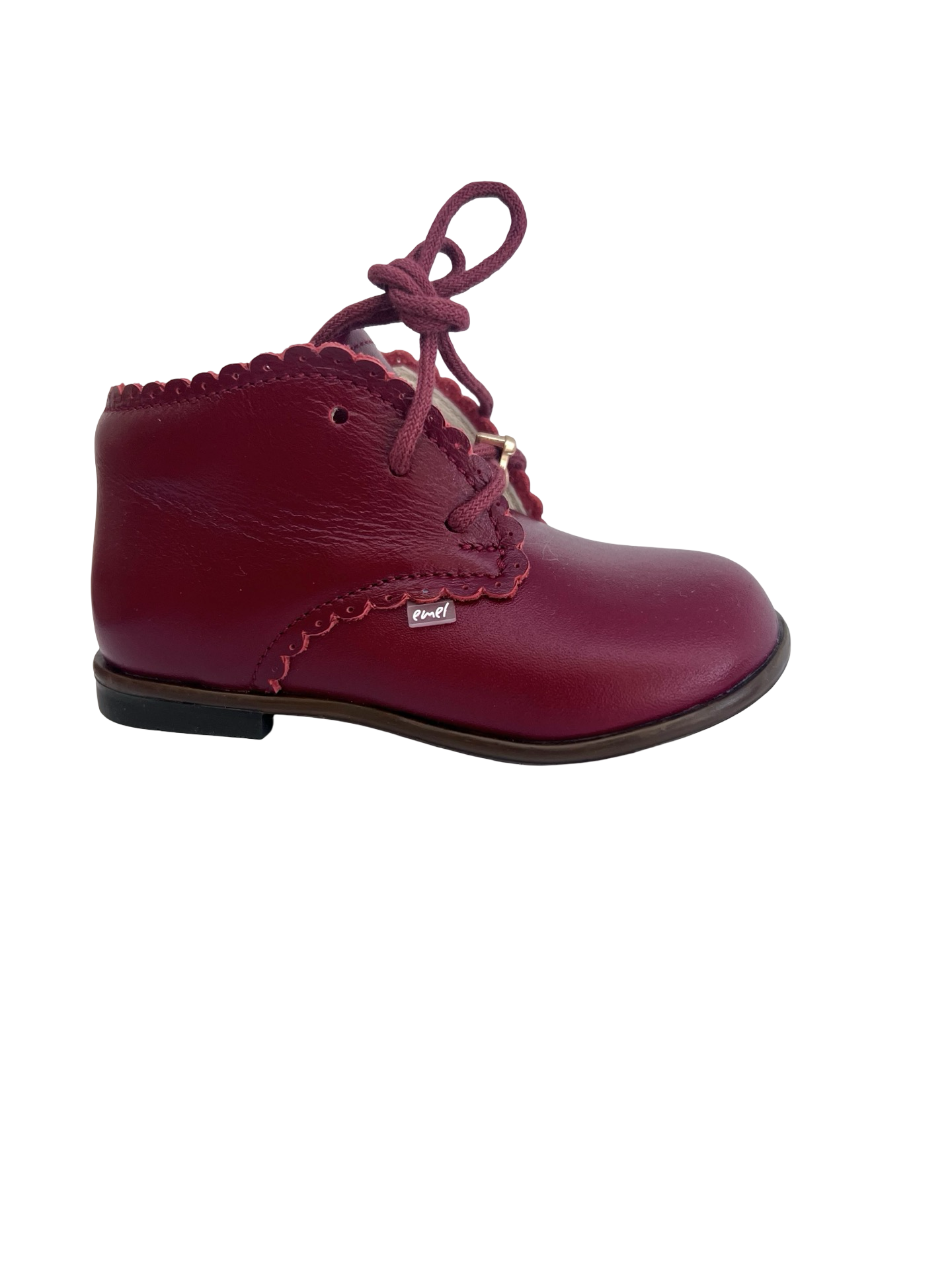 Emel Red Leather Scalloped Baby Shoe with Removable Cherry Accent