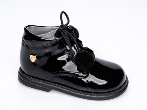 Venettini Black Pom Pom Laced Baby Bootie