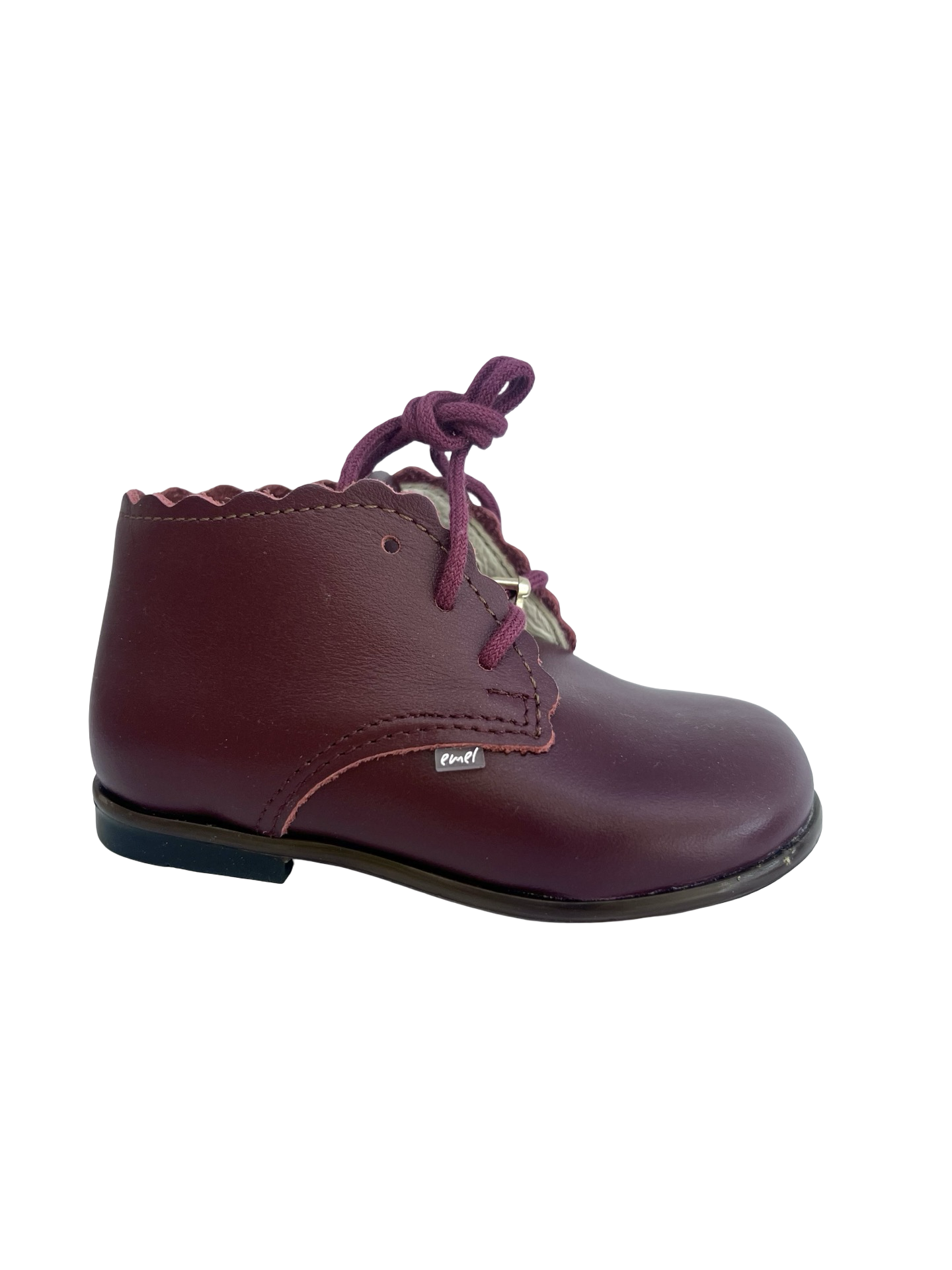 Emel Burgundy Scalloped Baby Shoe