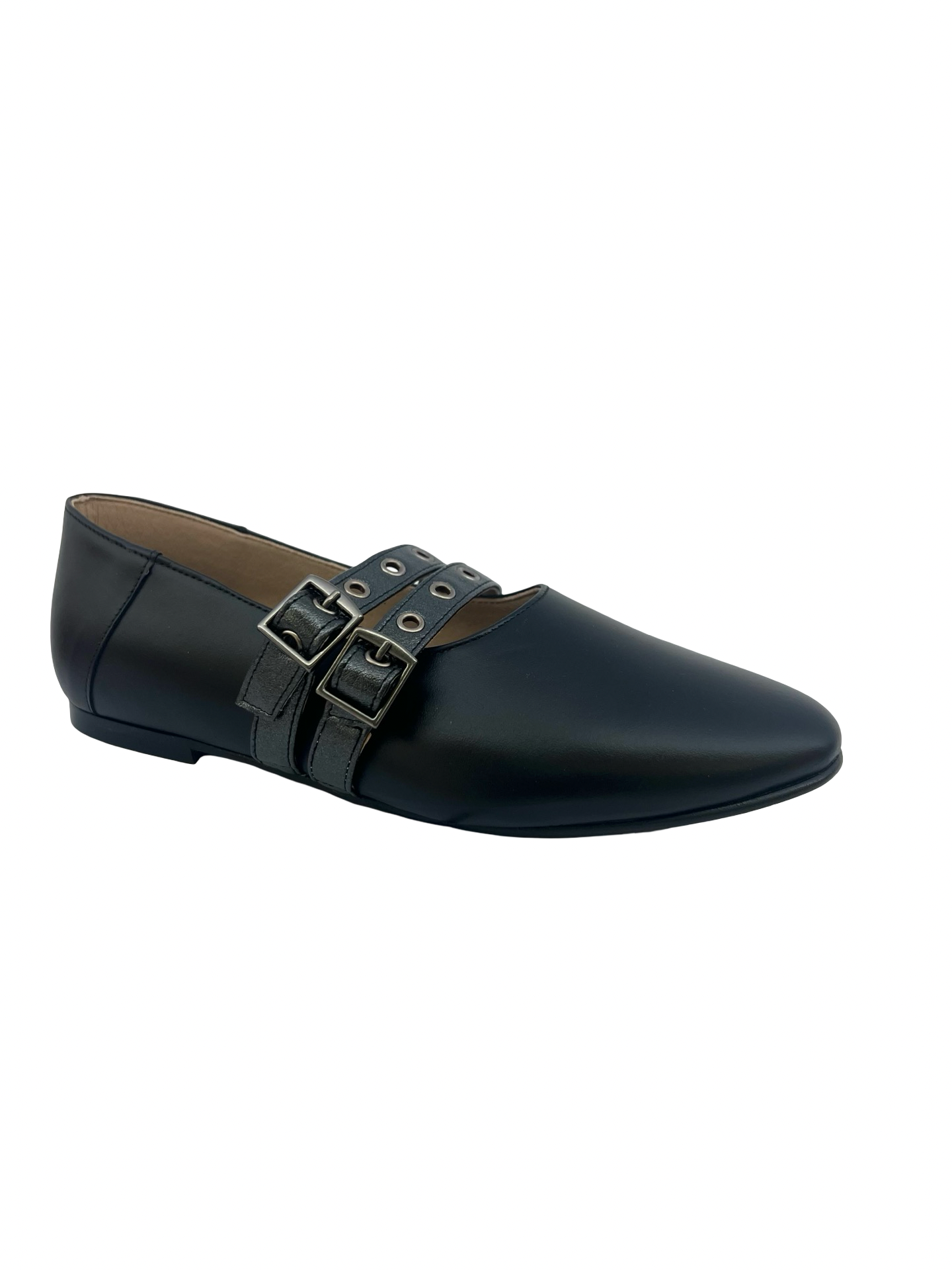 Maria Catalan Black Double Buckle Flat