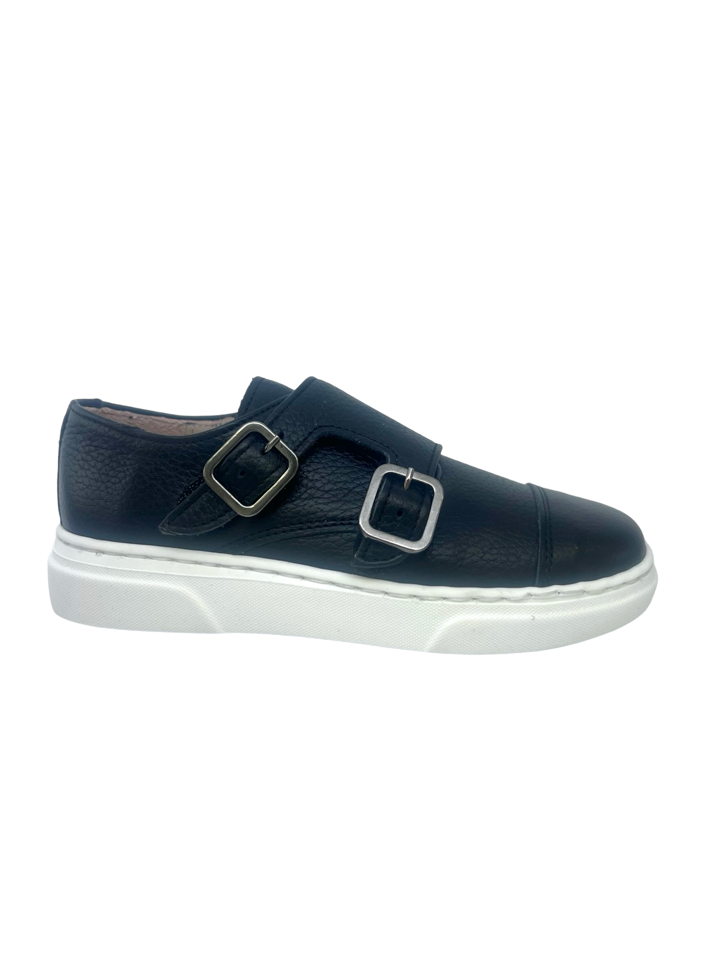 Blublonc Black Pebbled Monkstrap Dress Sneaker