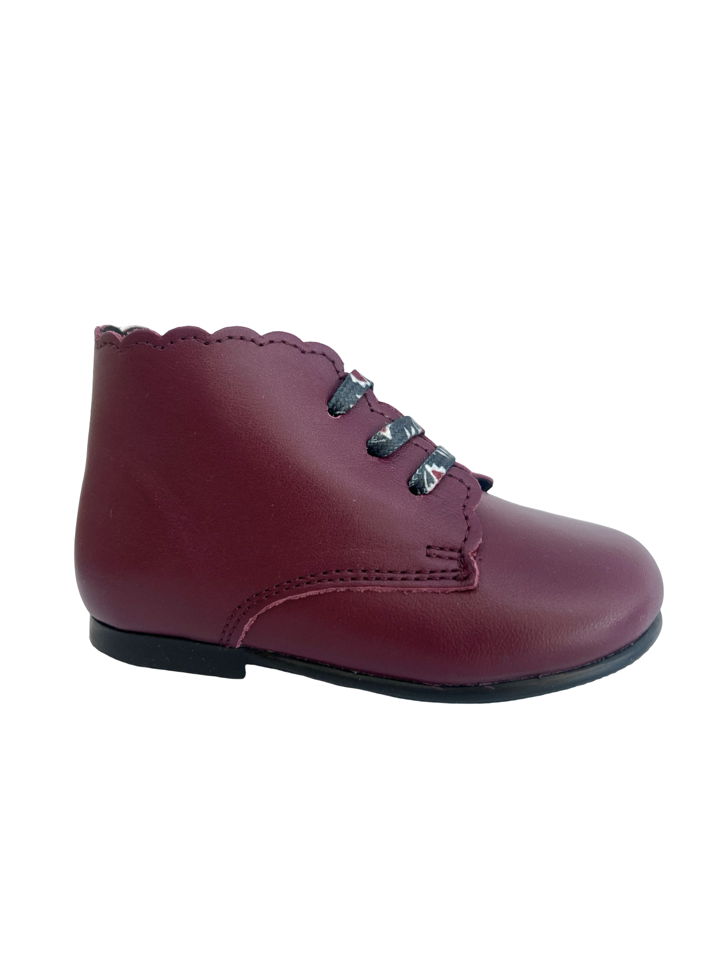 Blublonc Burgundy Scalloped Baby Bootie