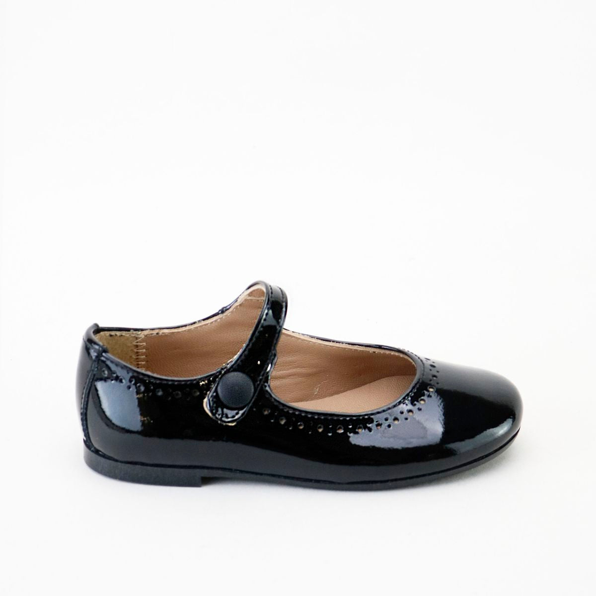 Papanatas Black Patent Perf Mary Jane