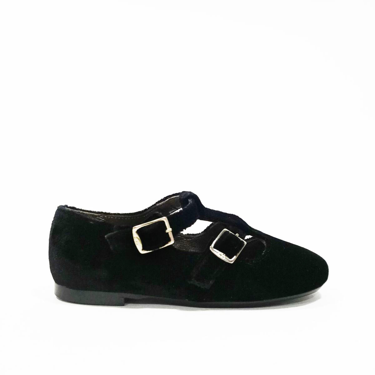 Papanatas Black Velvet Double Buckle T-Strap