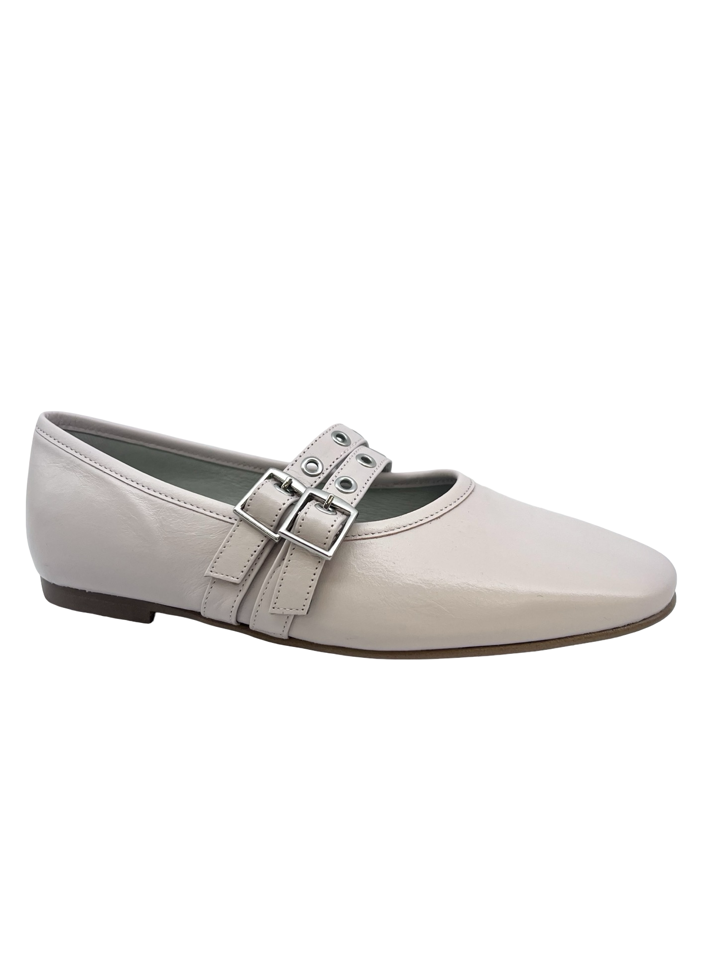 Luccini Cream Double Buckle Flat