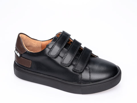 Venettini Black Triple Velcro Sneaker with Brown Accents- Harry