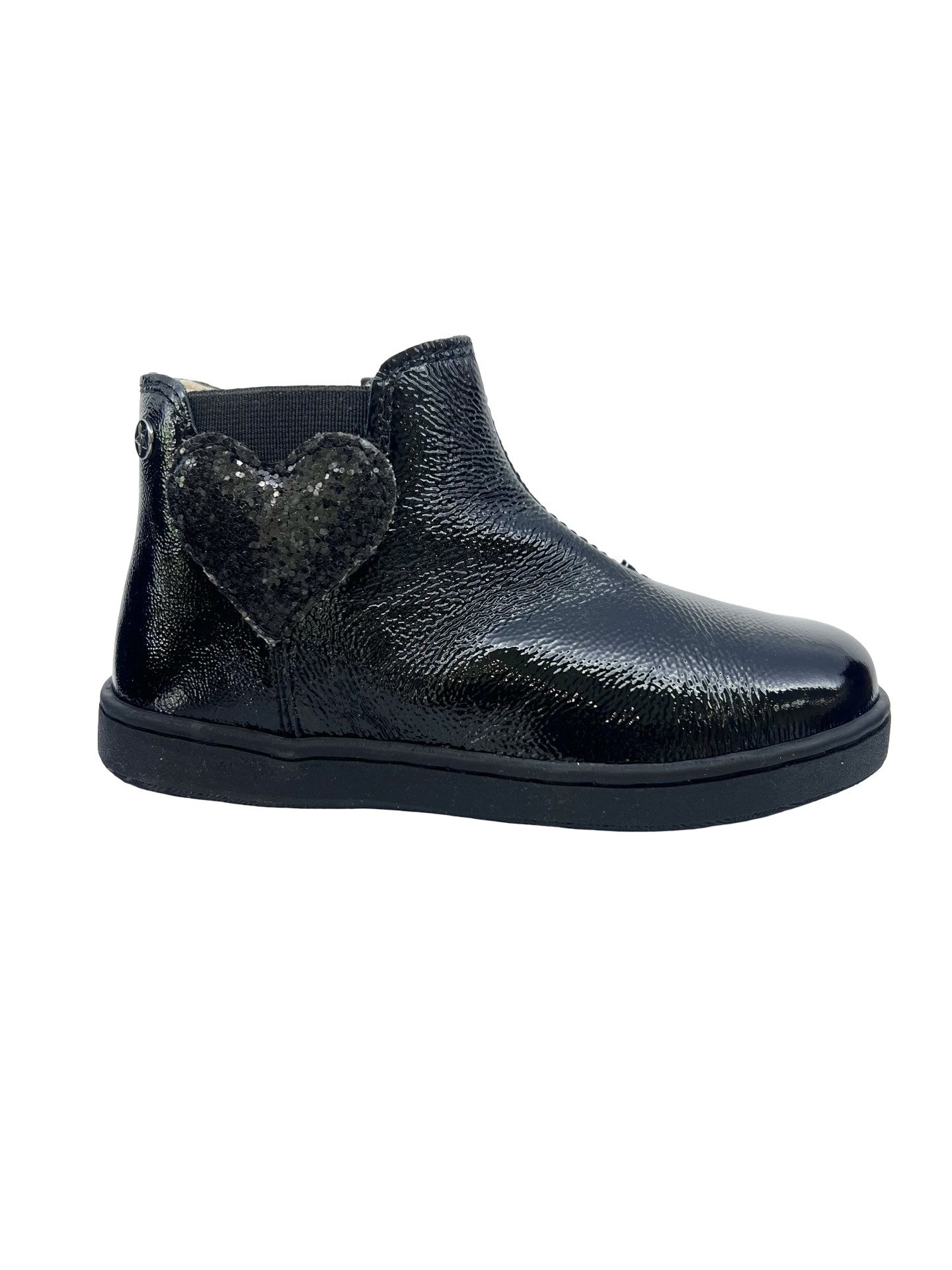 Naturino Black Patent Bootie With Heart - Glarny
