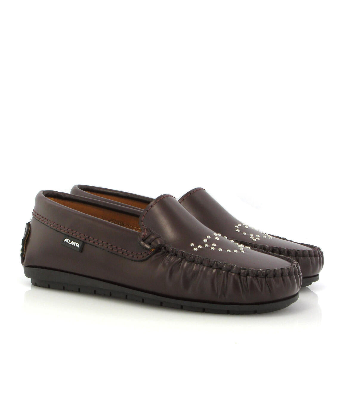 Atlanta Mocassin Burgundy Heart Stud Loafer