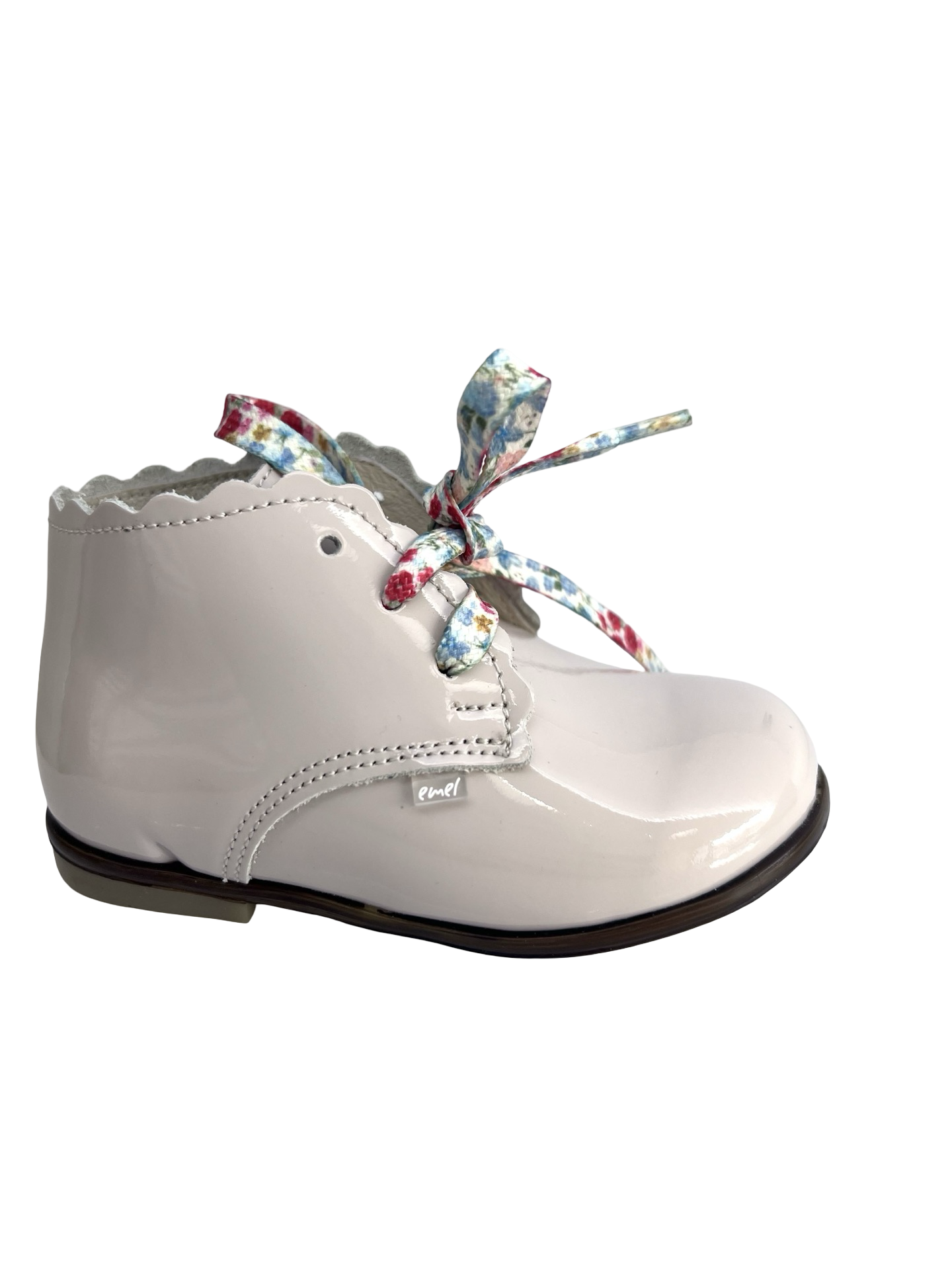 Emel Cream Patent Scalloped Baby Shoe