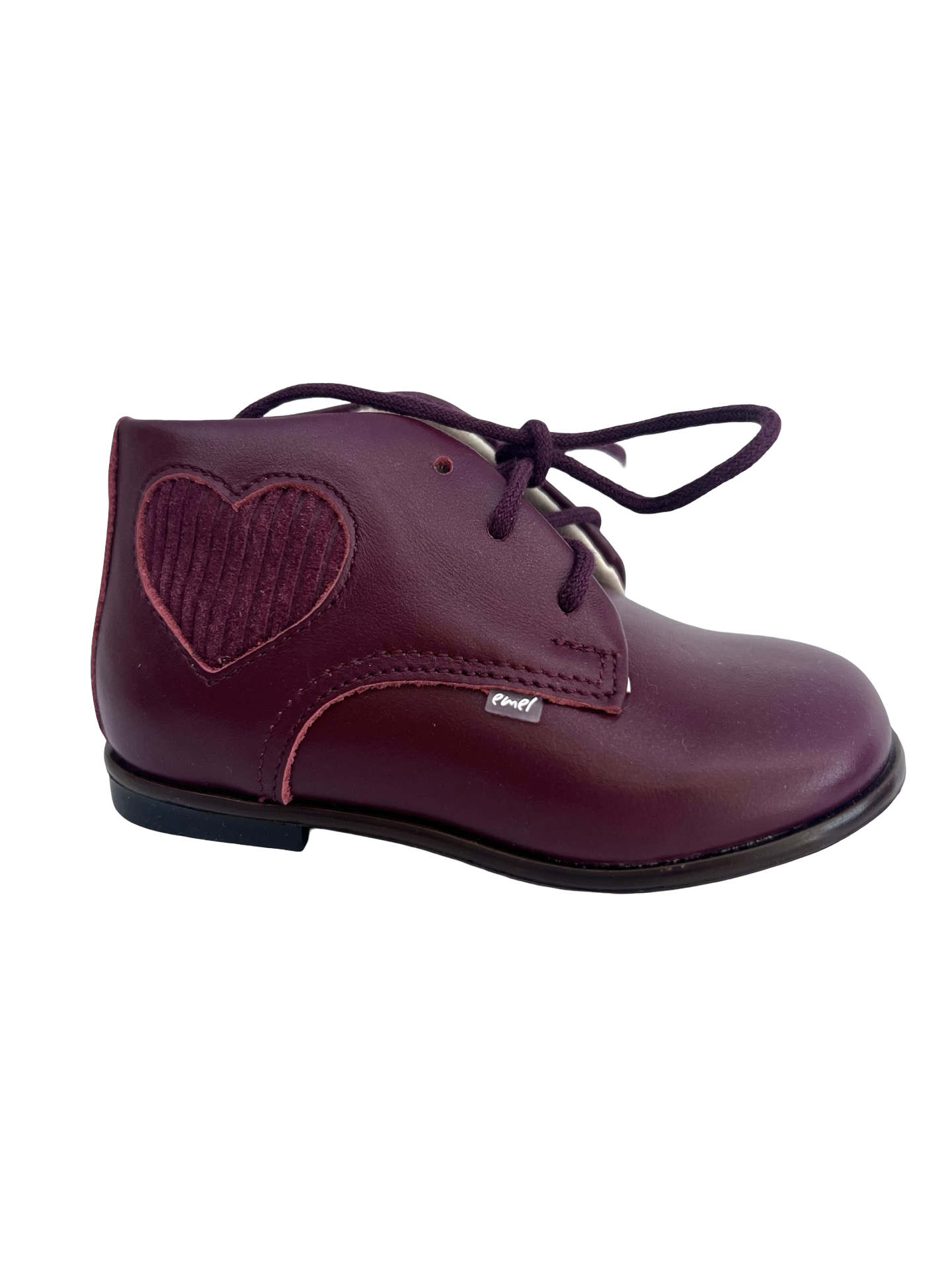 Emel Bordeaux Baby Shoe with Courdoroy Heart