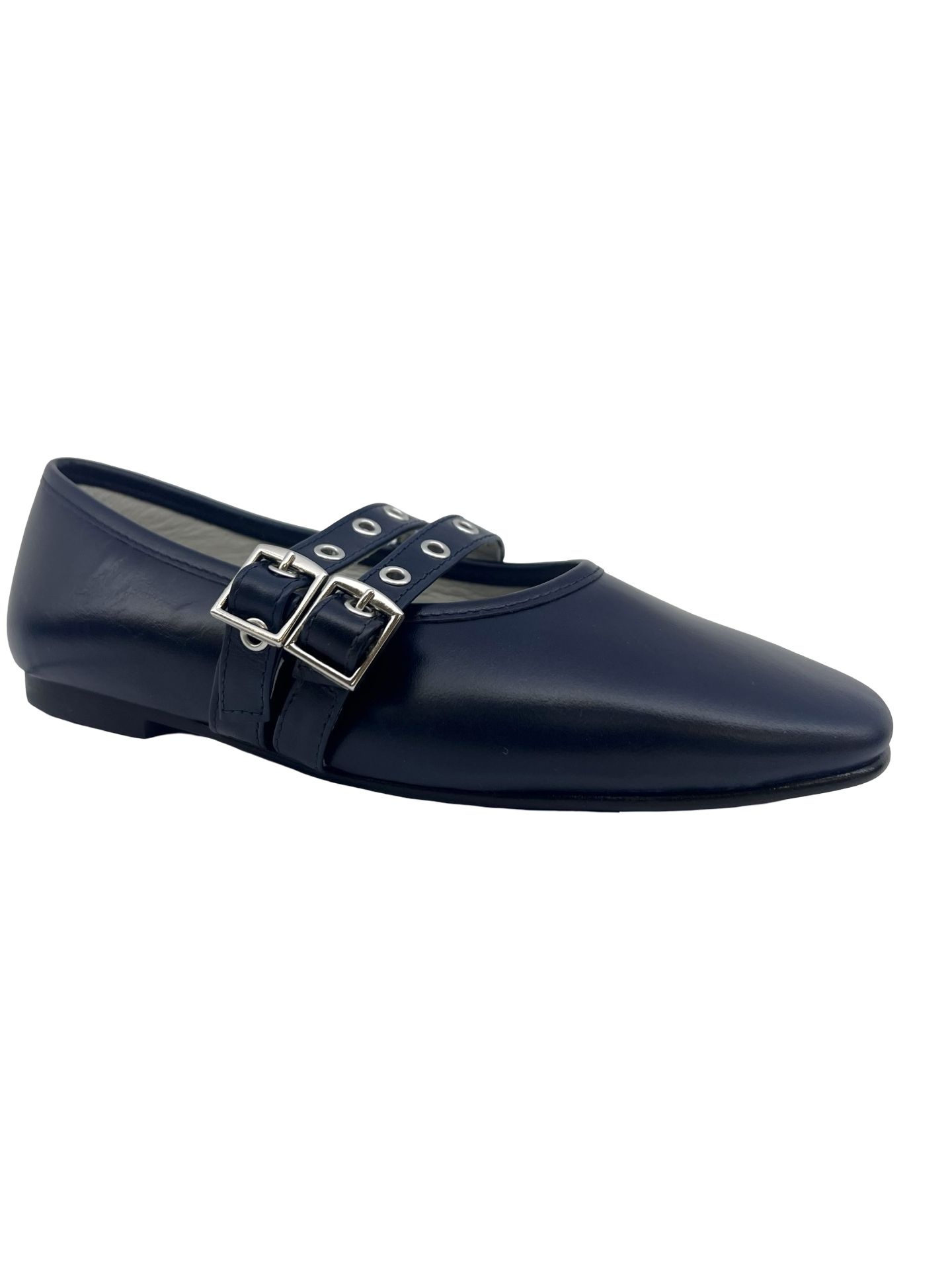 Luccini Navy Double Buckle Ballet Flat