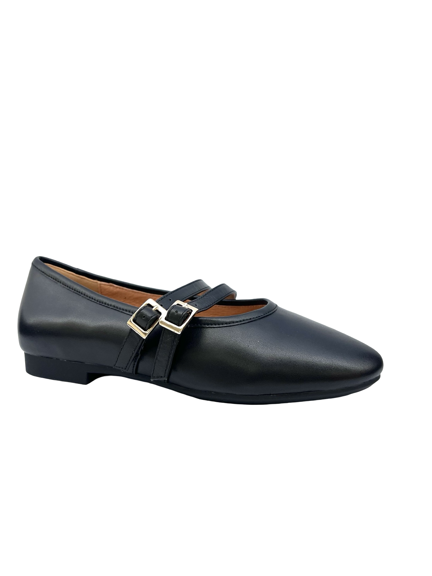 Gigi Black Double Buckle Flat