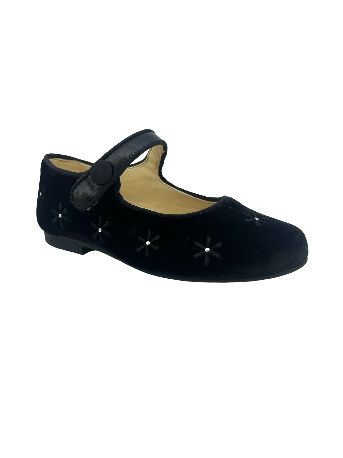 Andanines Black Velvet Mary Jane with Flowers