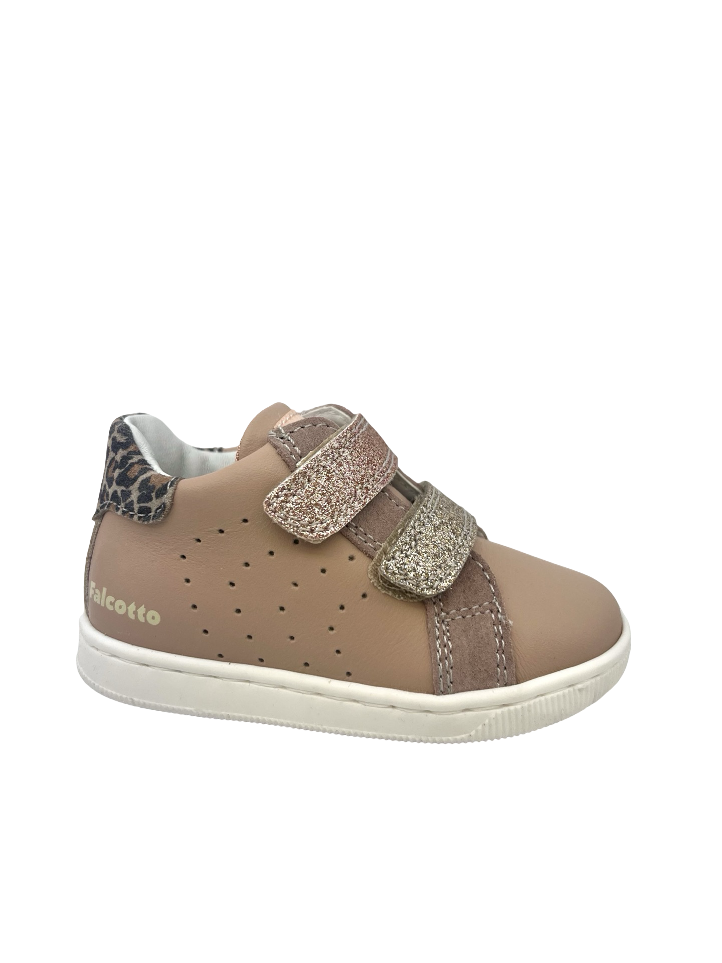 Falcotto Nude-Leopard Glitter Double Velcro Sneaker- Kiner