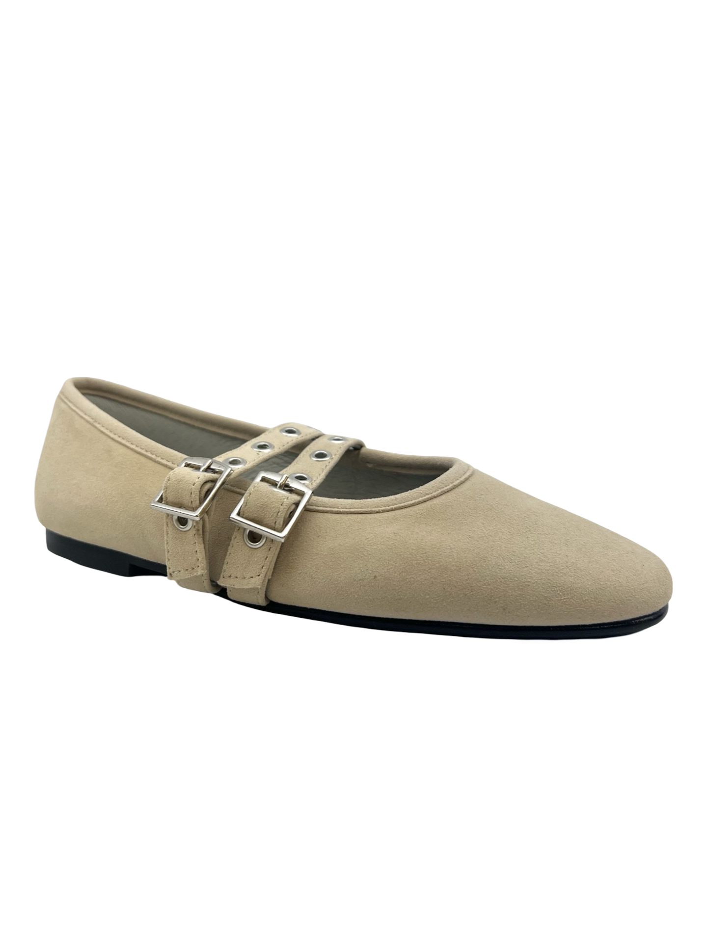 Luccini Beige Suede Double Buckle Ballet Flat