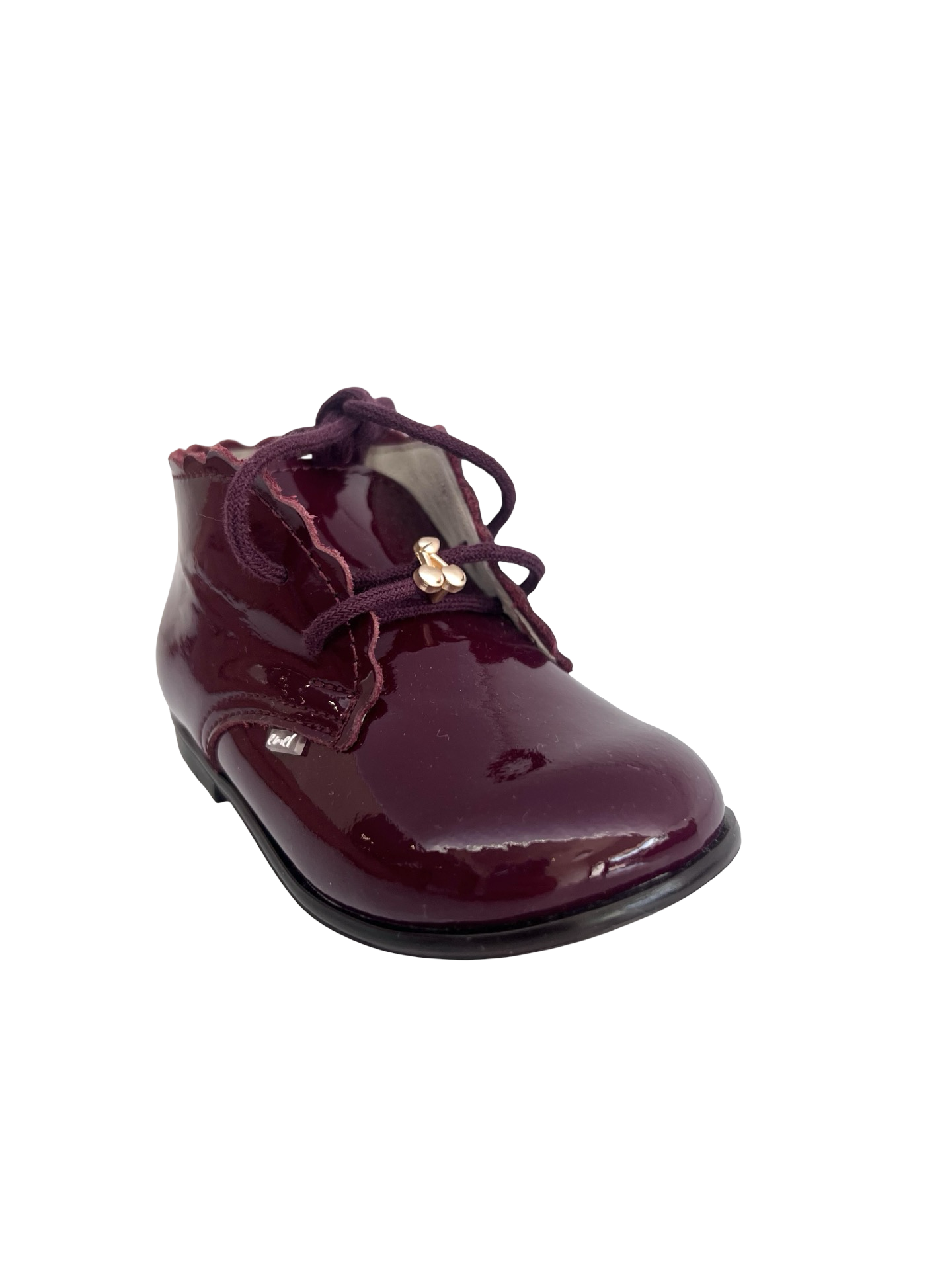 Emel Plum Patent Scalloped Baby Shoe