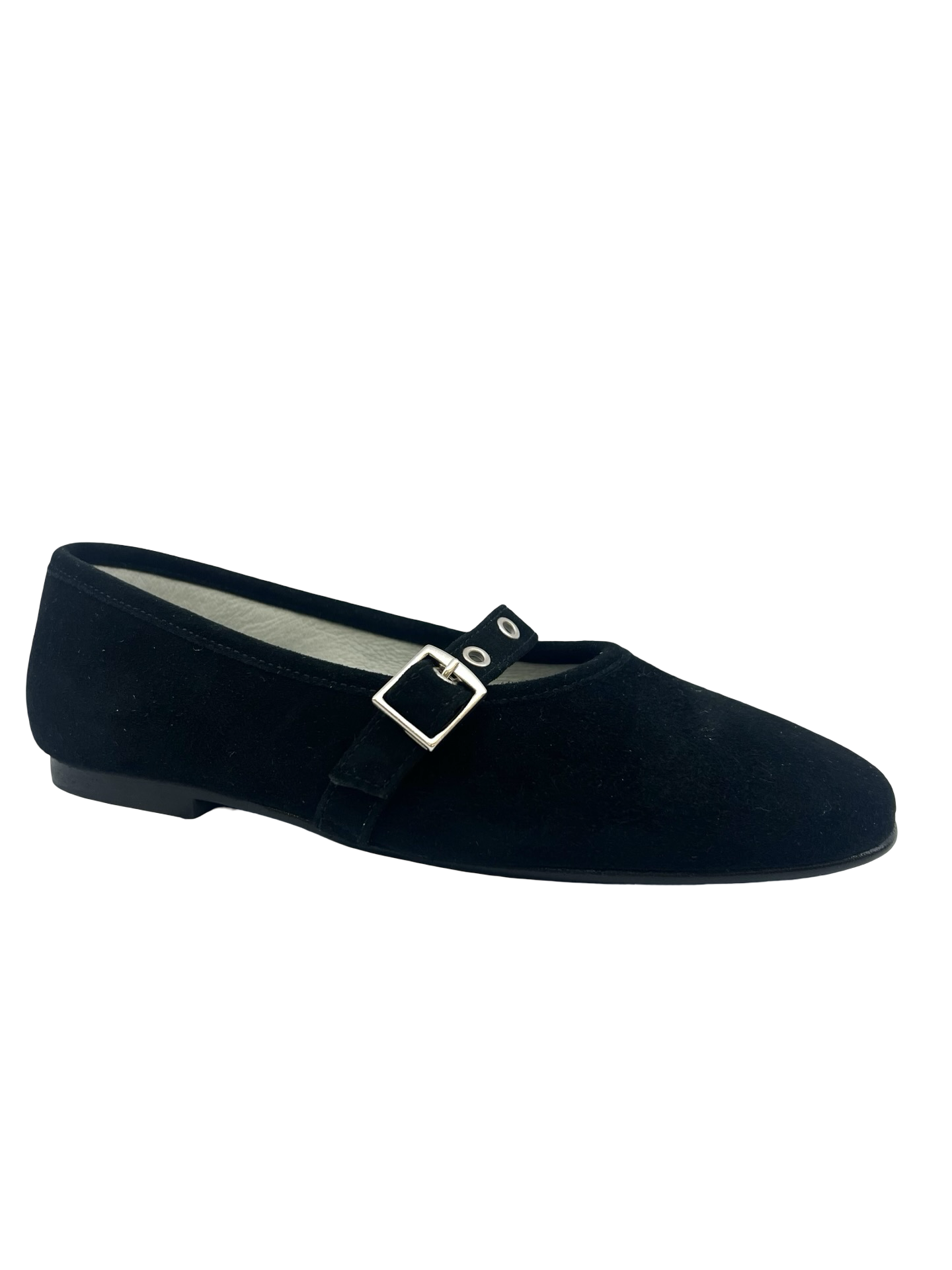 Luccini Black Suede Buckle Ballet Flat