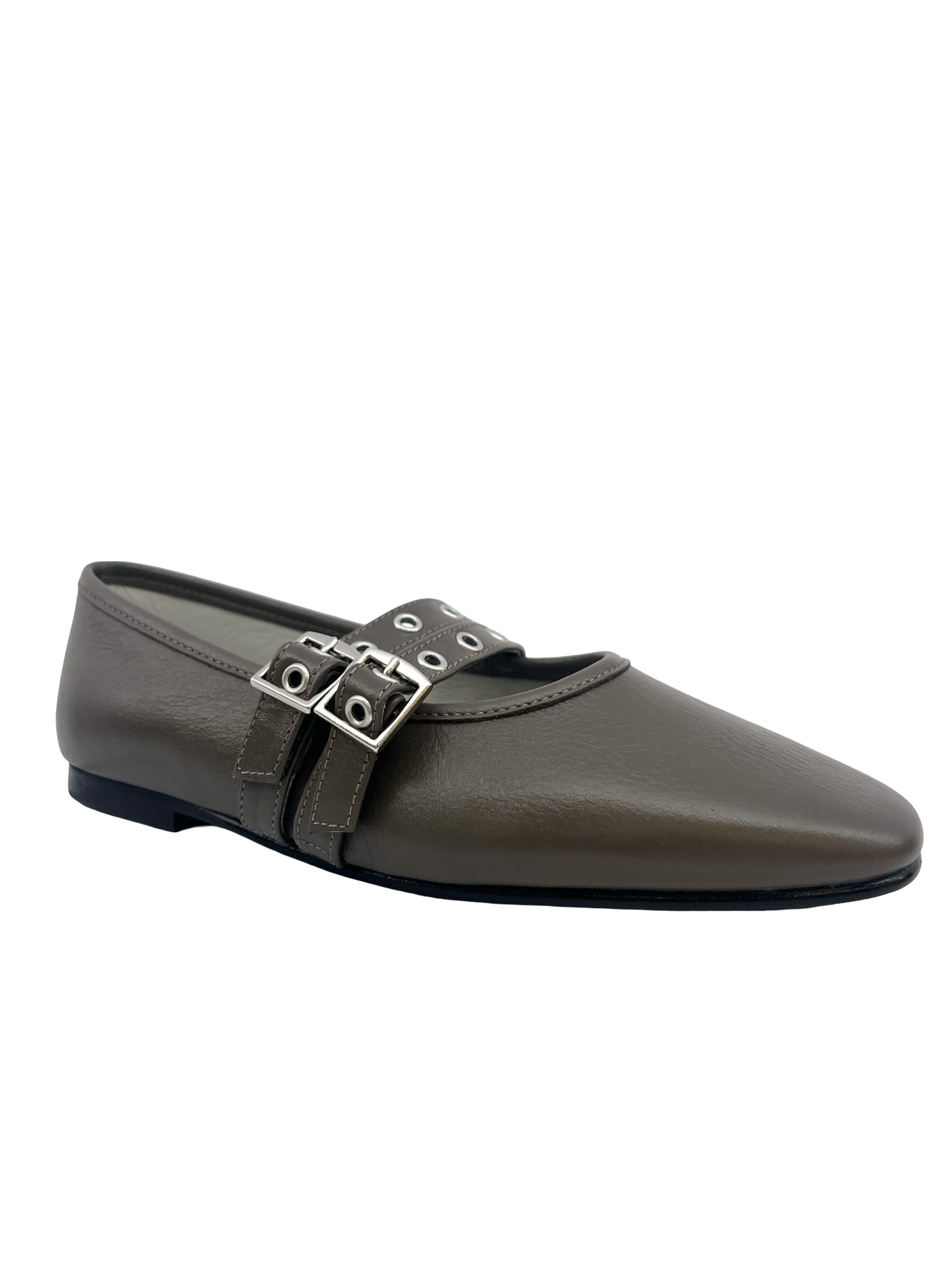 Luccini Taupe Double Buckle Ballet Flat