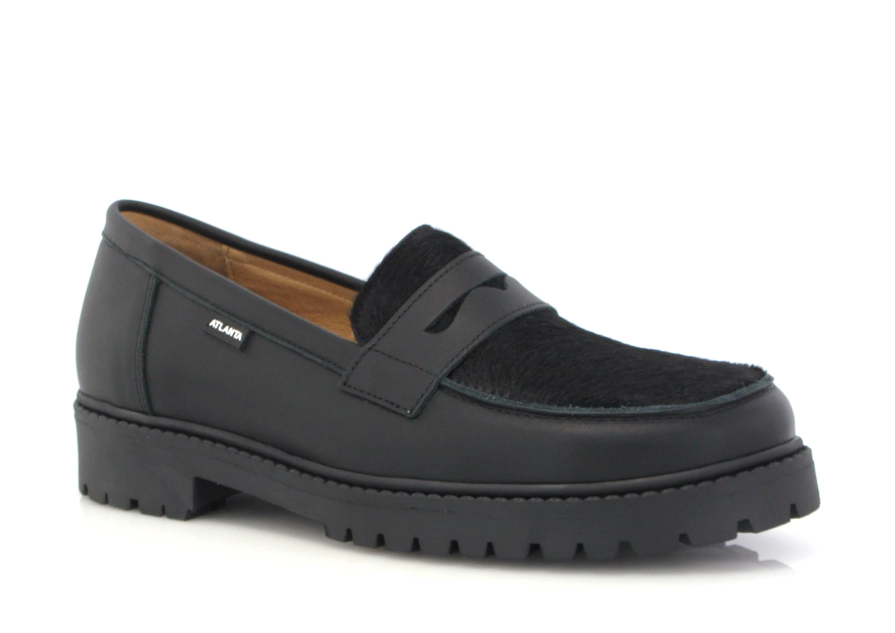 Atlanta Mocassin Black Pony Chunky Penny Loafer