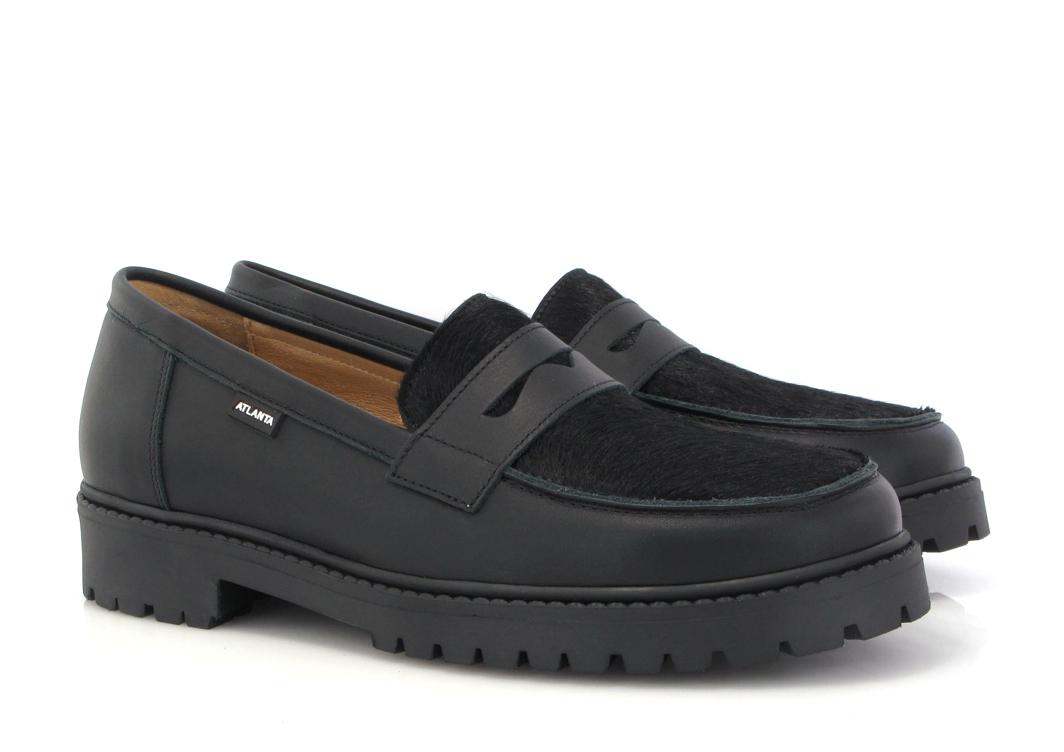 Atlanta Mocassin Black Pony Chunky Penny Loafer