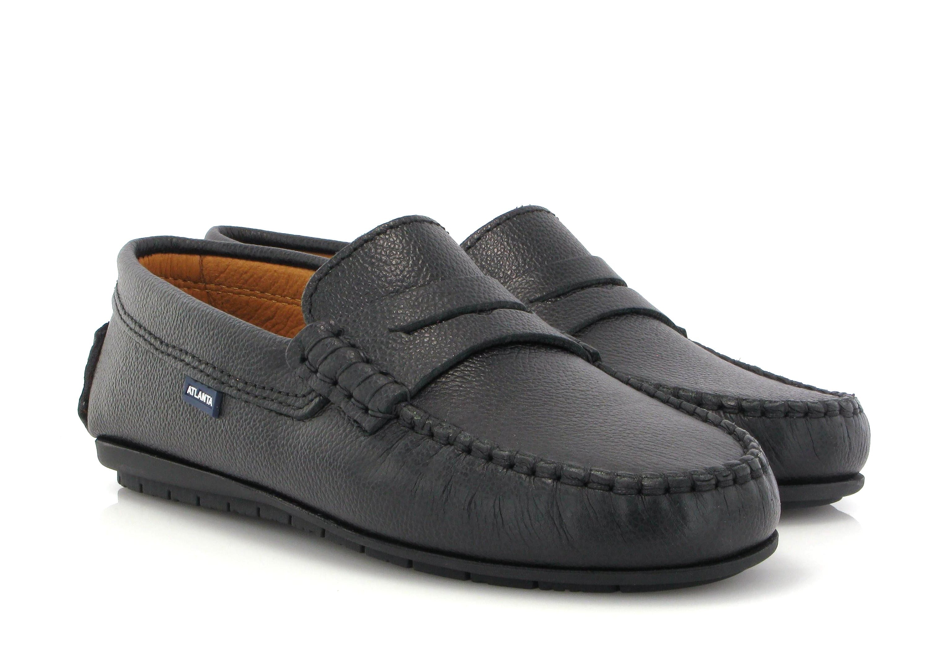 Atlanta Mocassin Black Pebbled Penny Loafer