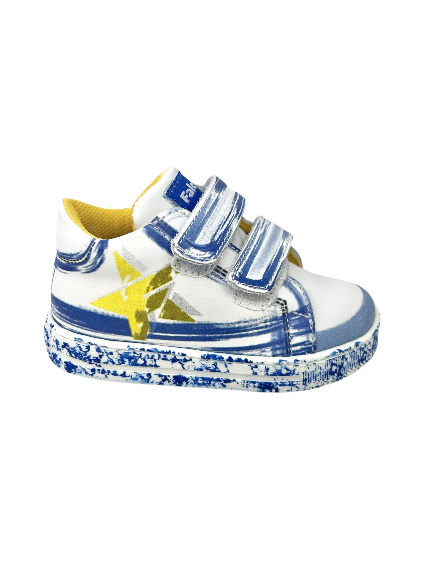 Falcotto White Velcro Baby Sneaker with Blue Print - Elros