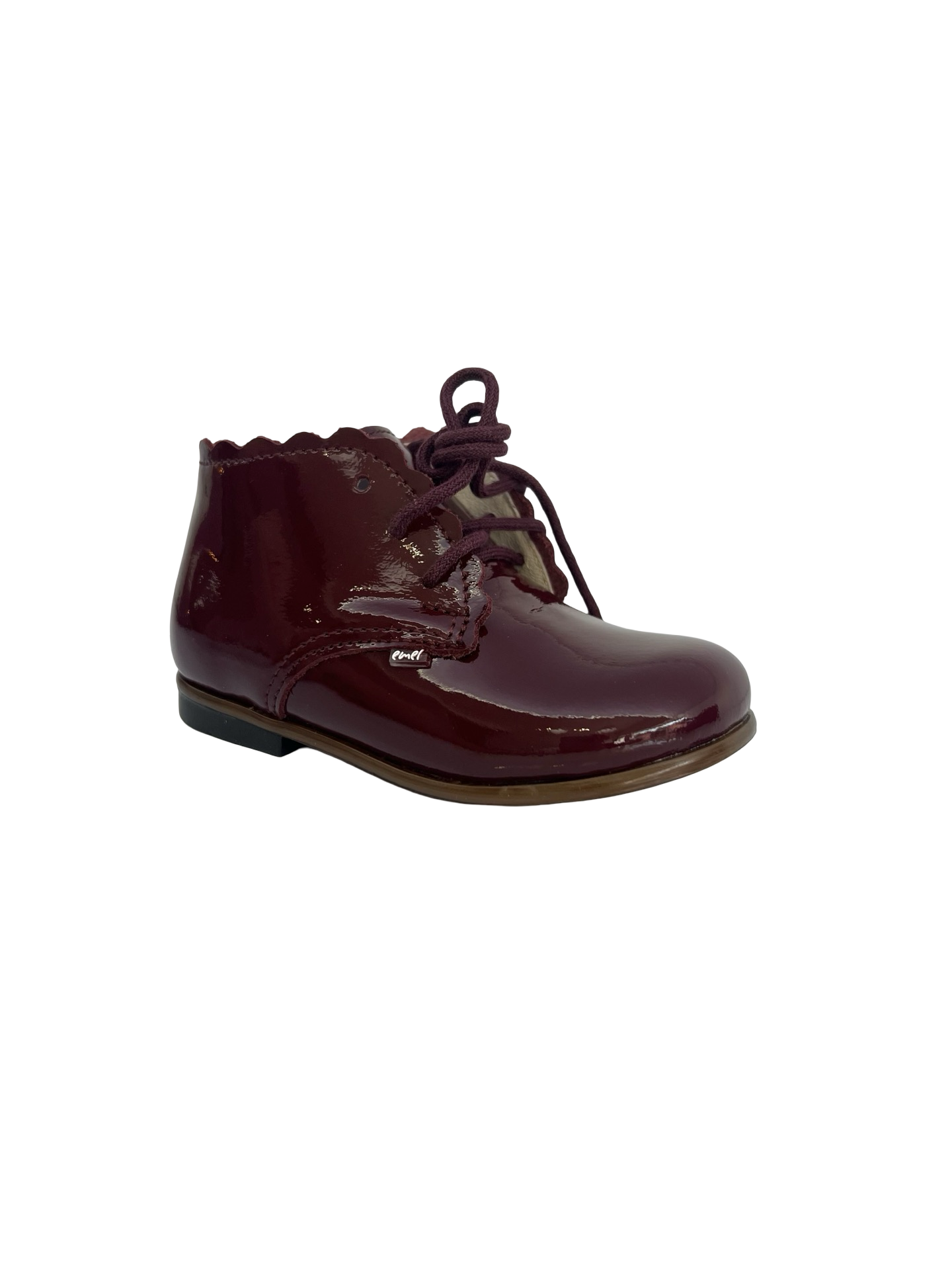 Emel Bordeaux Patent Scalloped Baby Bootie