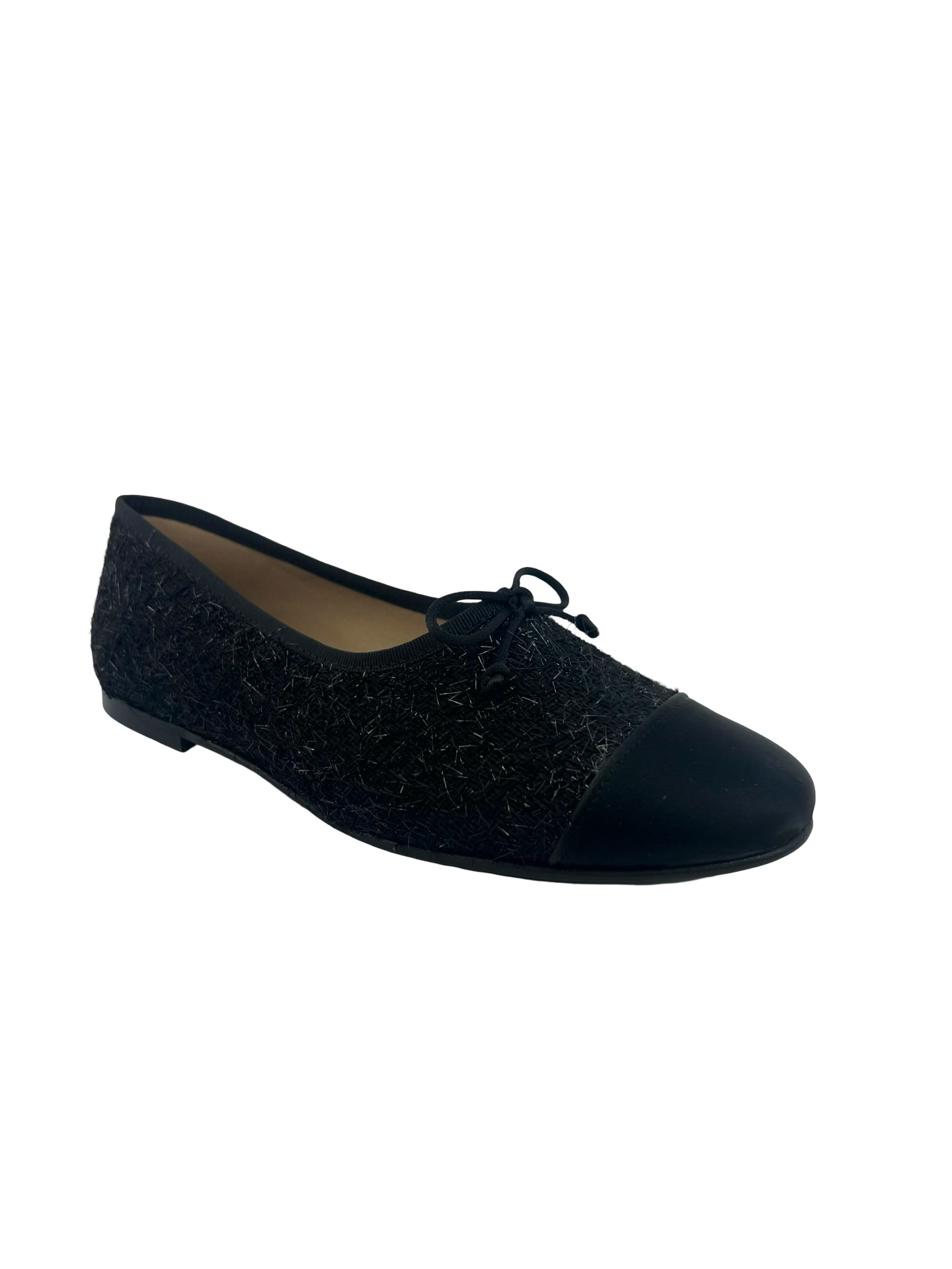 Maria Catalan Black Silk Cap Toe Ballet Flat