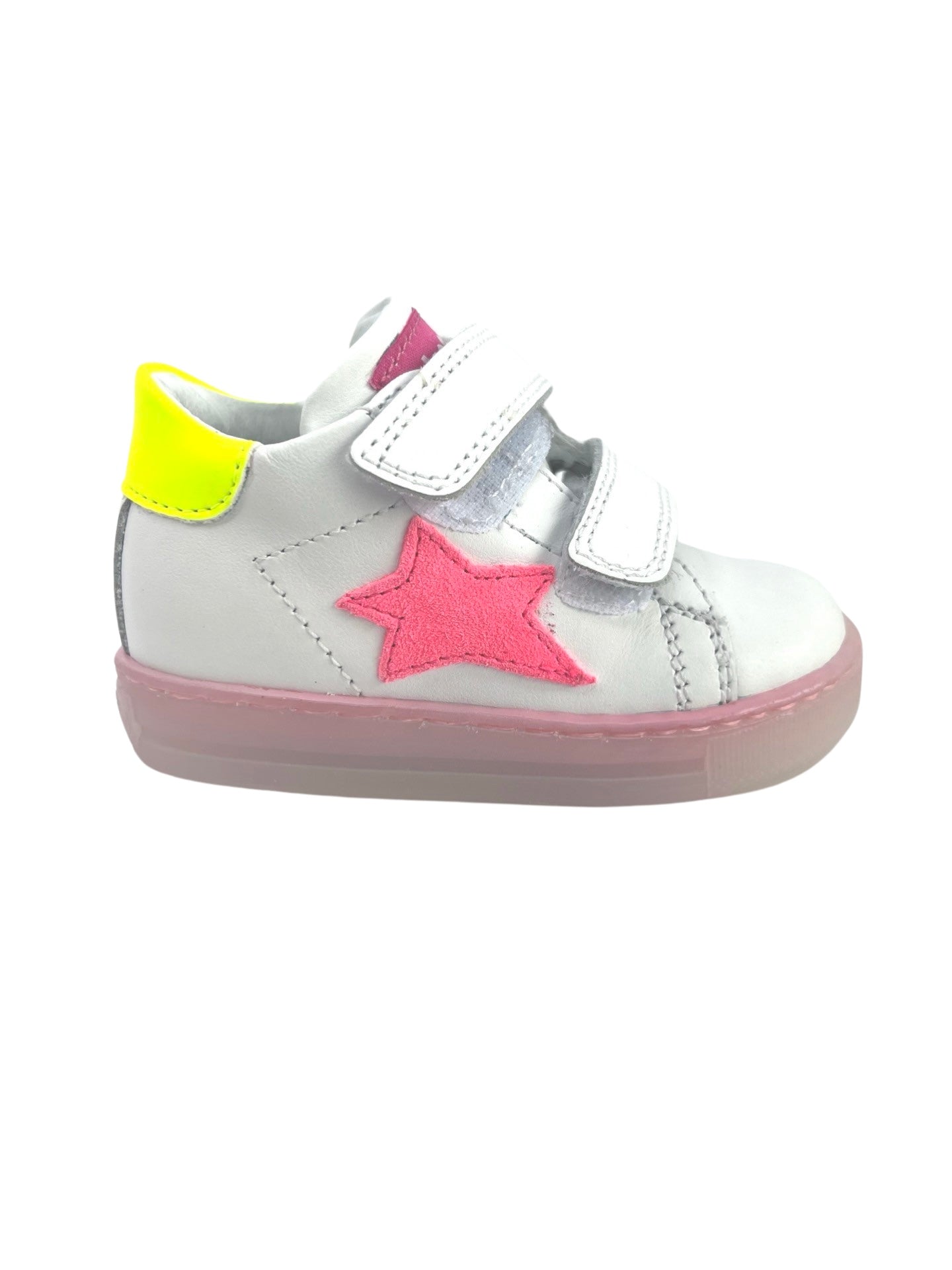 Falcotto White - Fuschia Double Velcro Star Sneaker -  Sasha