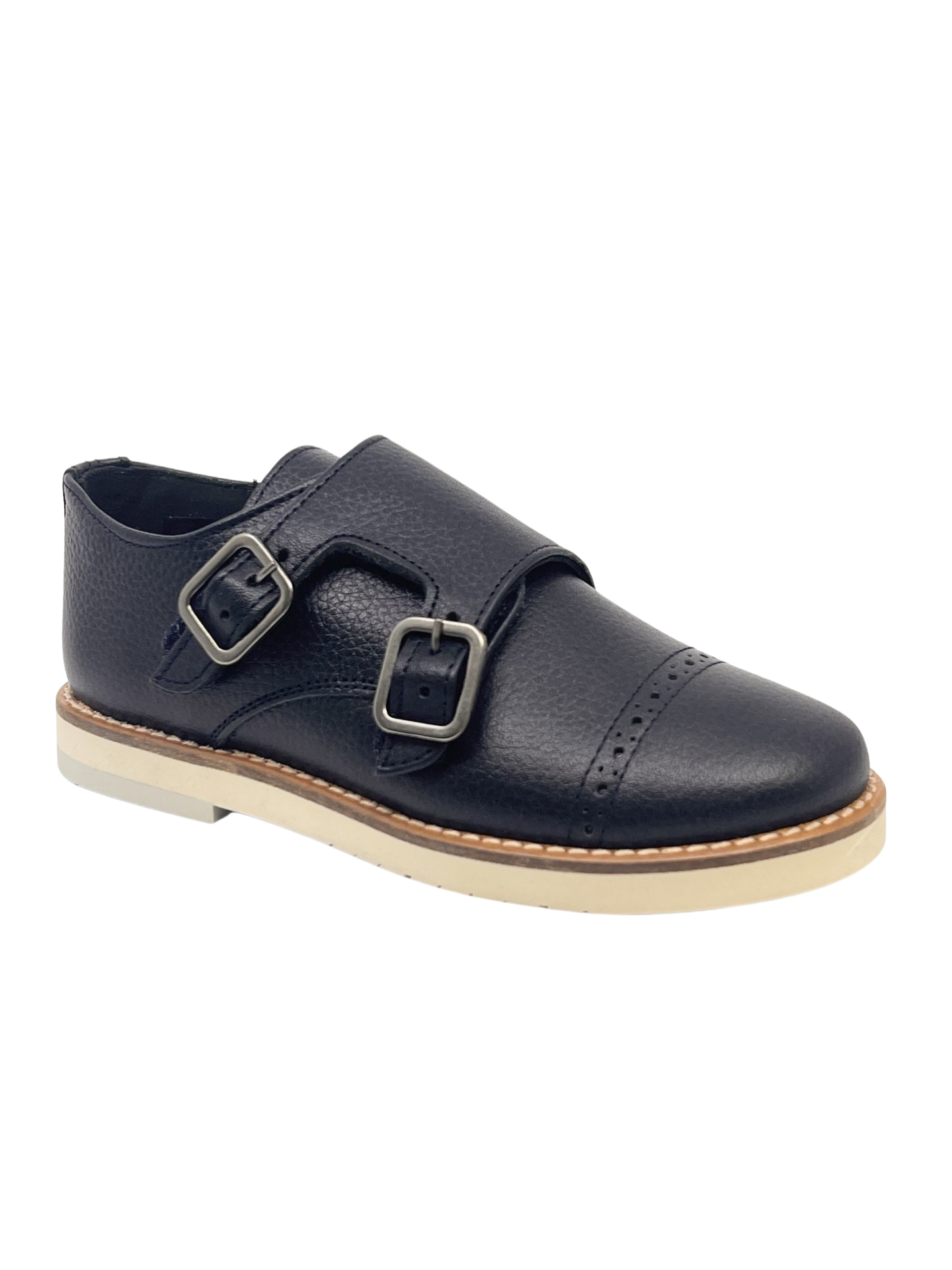 Blublonc Navy Pebbled Double Monkstrap Shoe