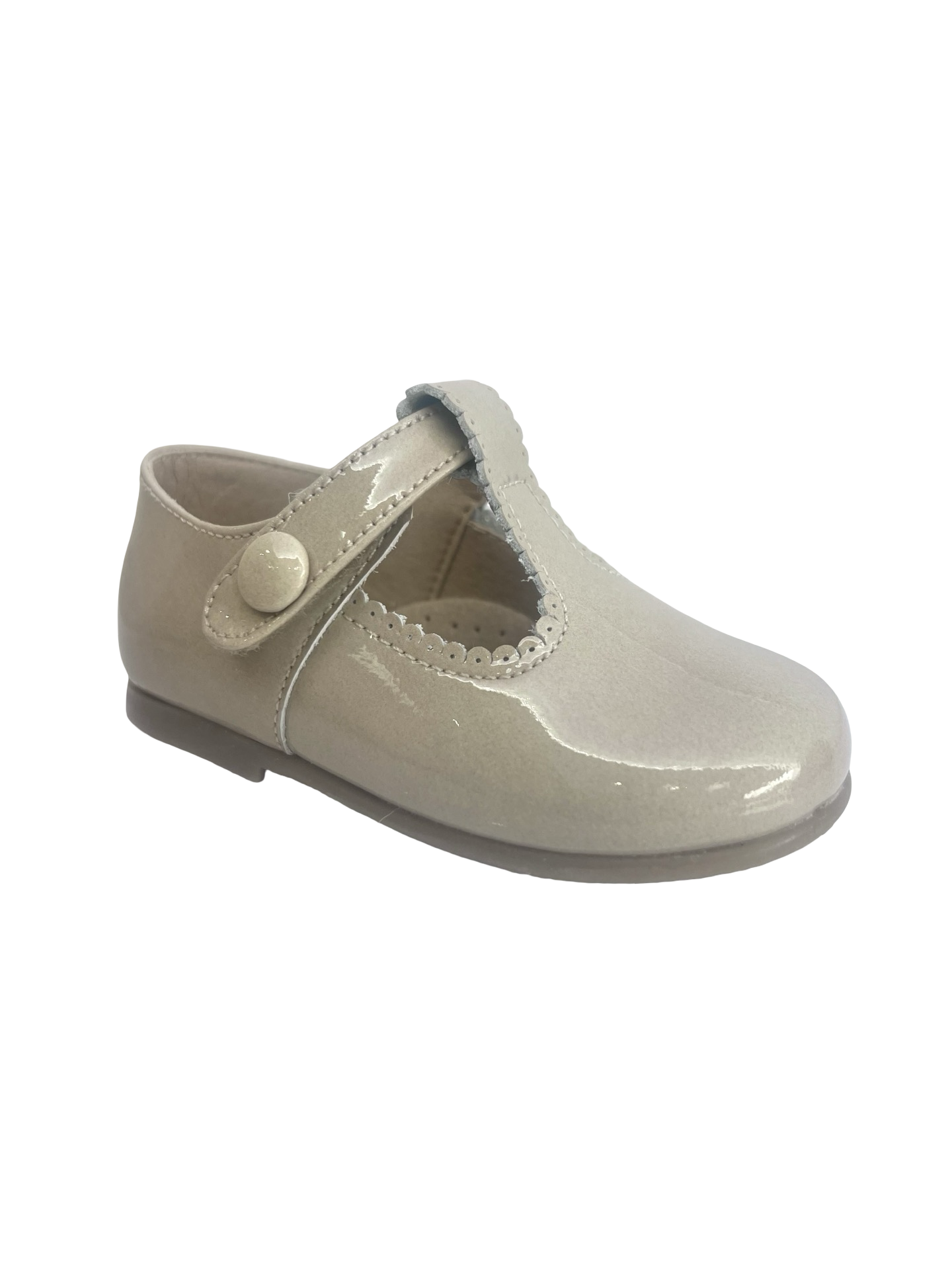 Blublonc Taupe Patent Baby T Strap