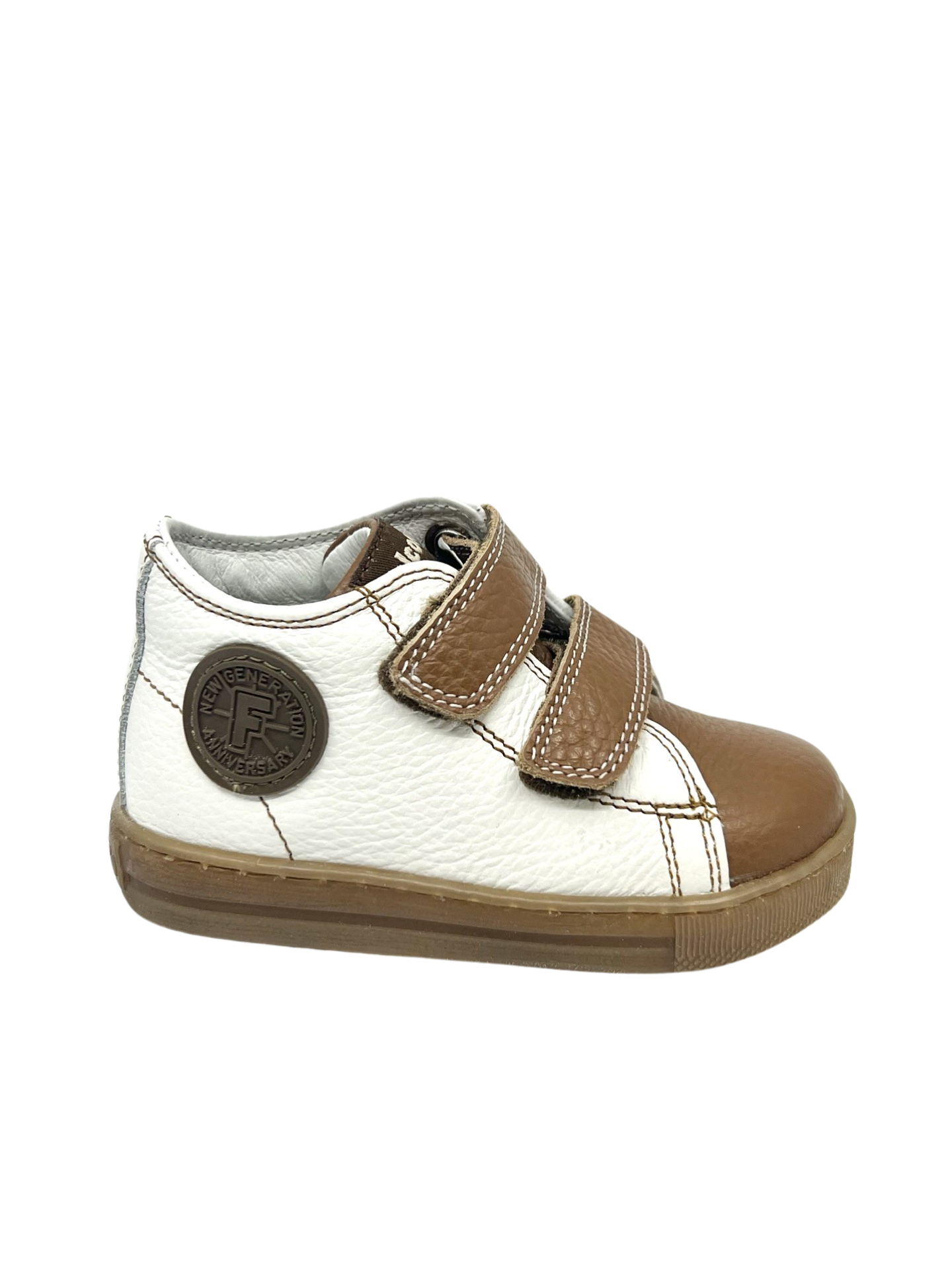 Falcotto White Cognac Pebbled Baby Sneaker - Michael