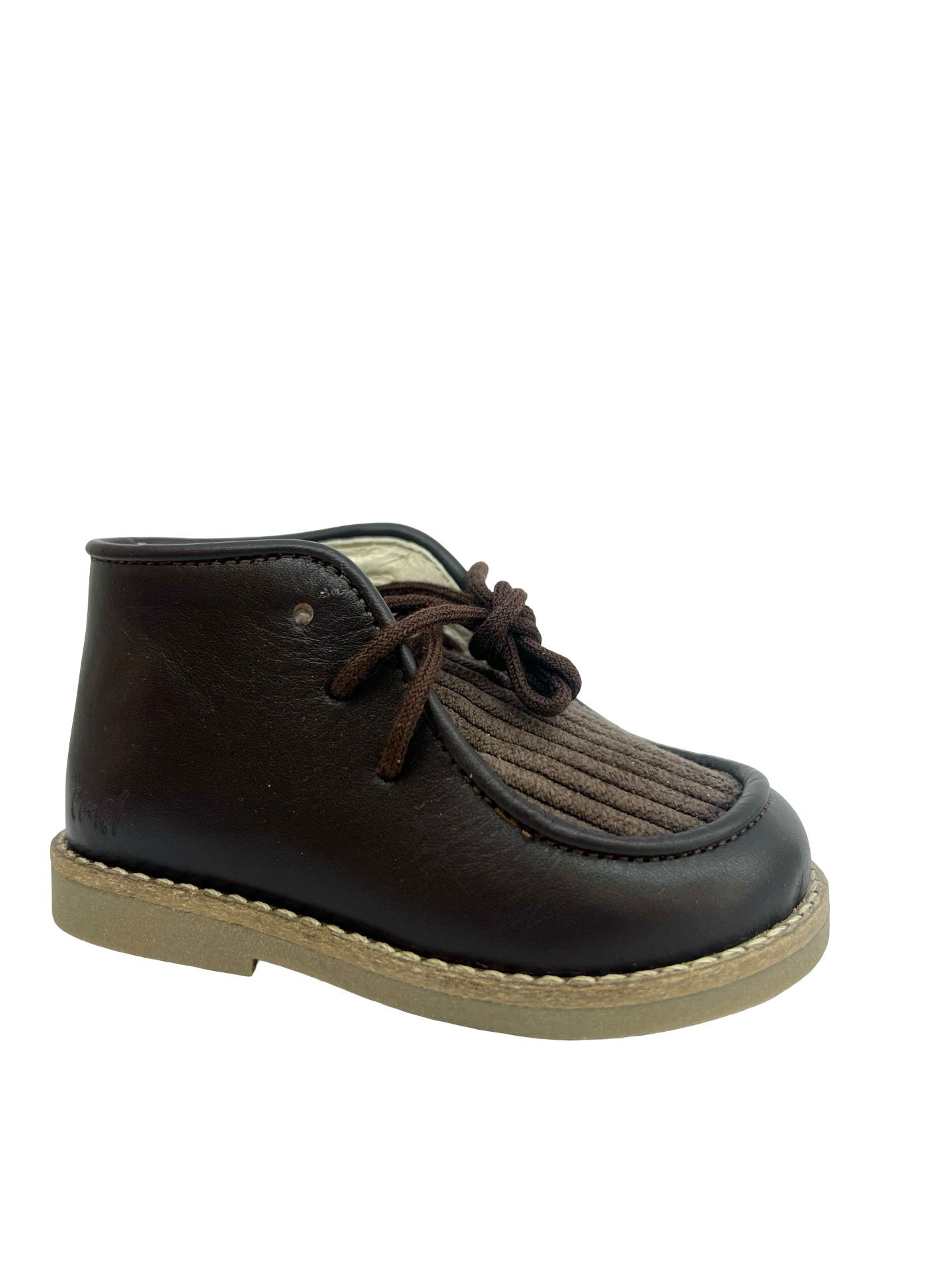 Emel Dark Brown Baby Shoe with Cordouroy Front