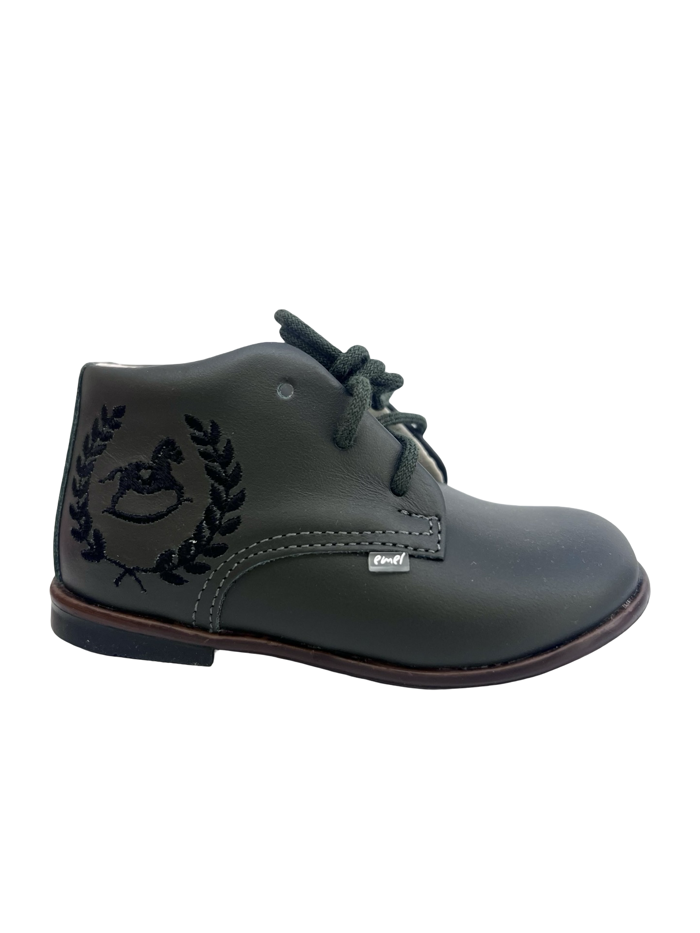 Emel Forest Green Baby Shoe with Crest