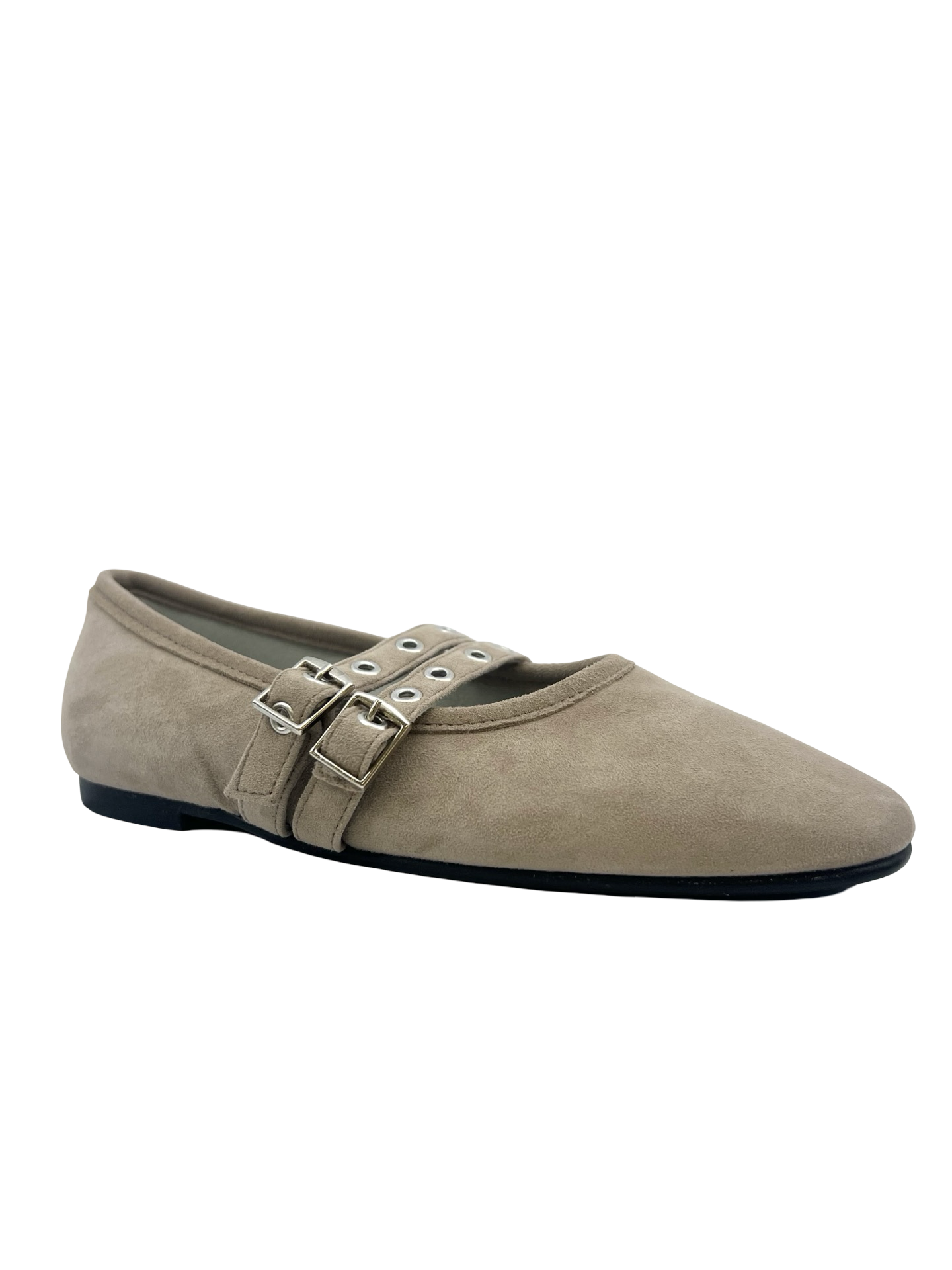 Luccini Mus Suede Double Buckle Ballet Flat