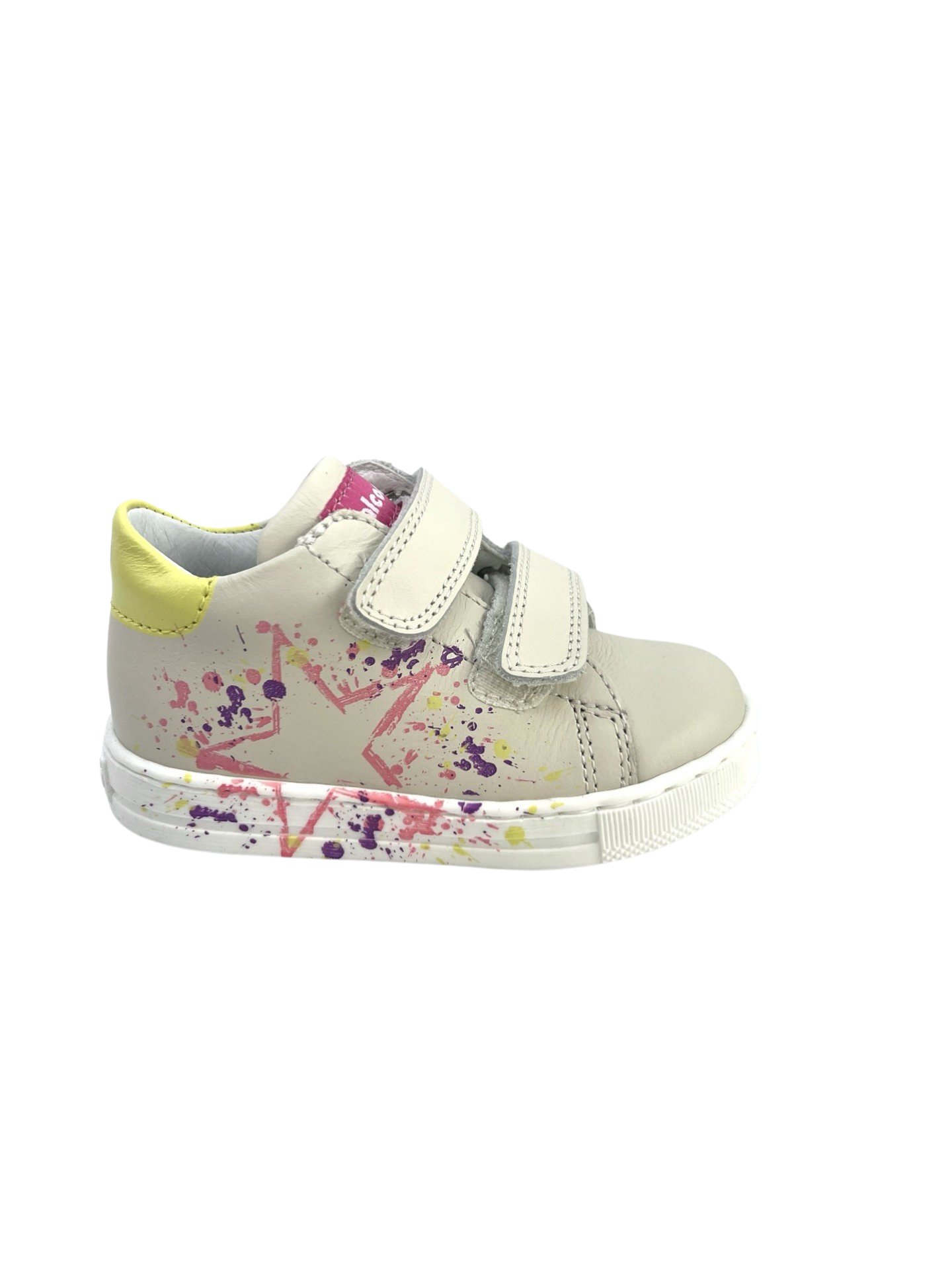 Falcotto Milk Double Velcro Baby Sneaker with Pink Star Print- Lacus
