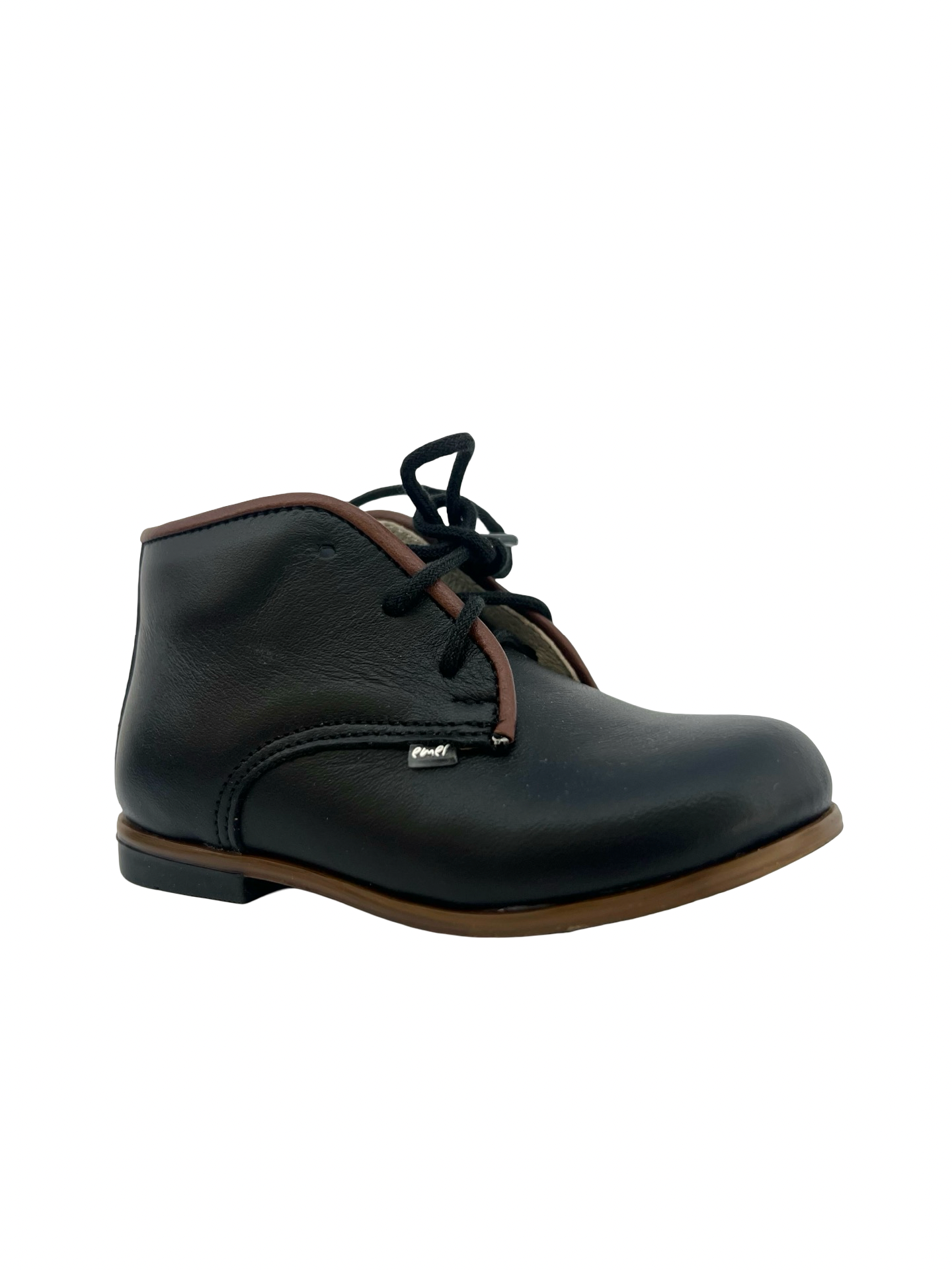 Emel Black Baby Bootie with Brown Piping