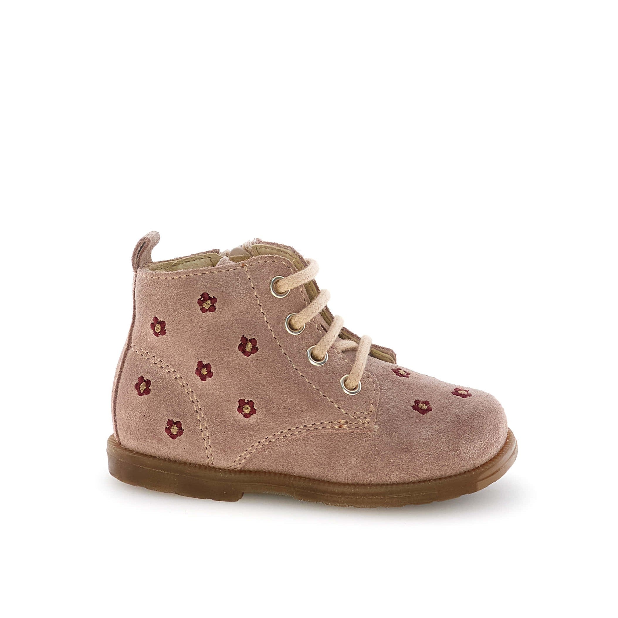 Falcotto Rose Suede Embroidered Daisies Laced Zip Baby Bootie- Robin