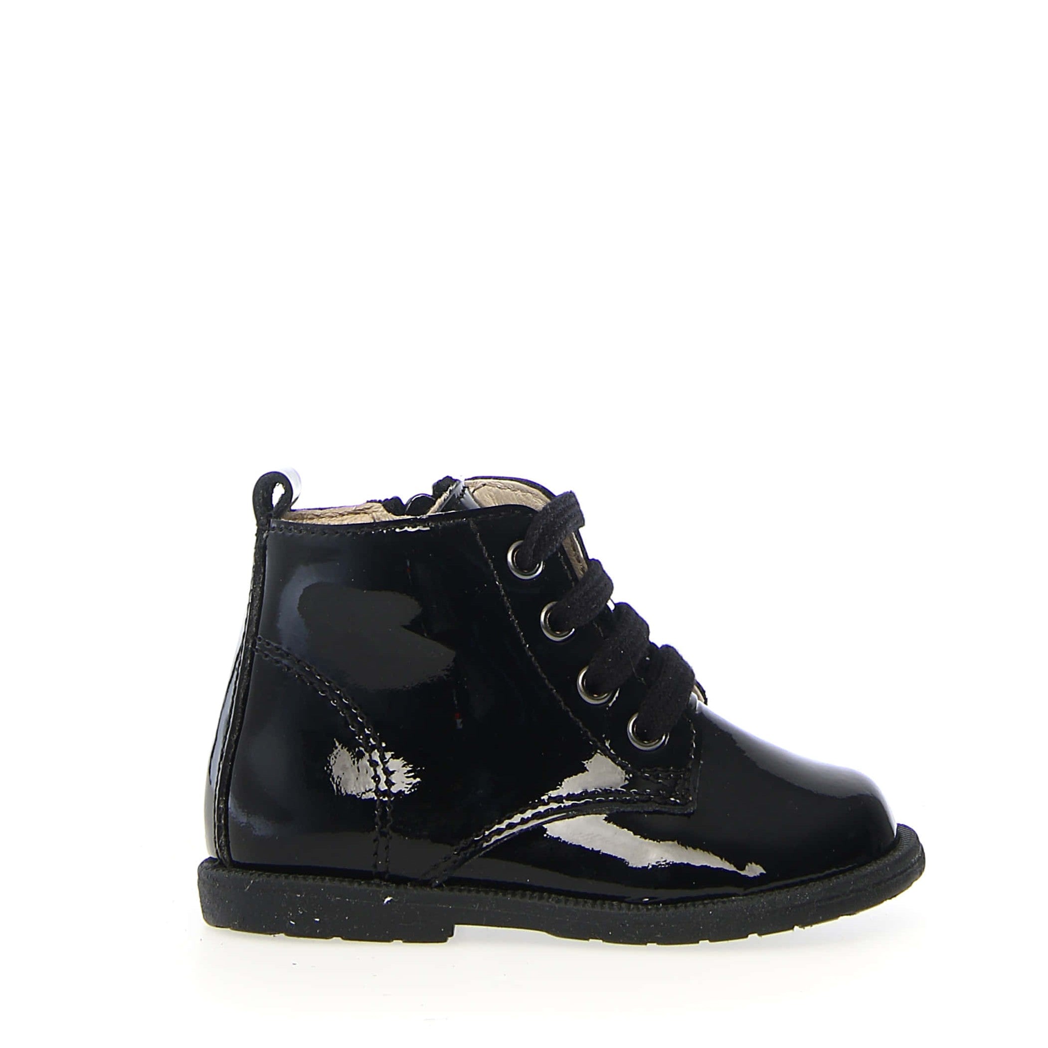 Falcotto Black Patent Laced Zip Baby Bootie- Robin