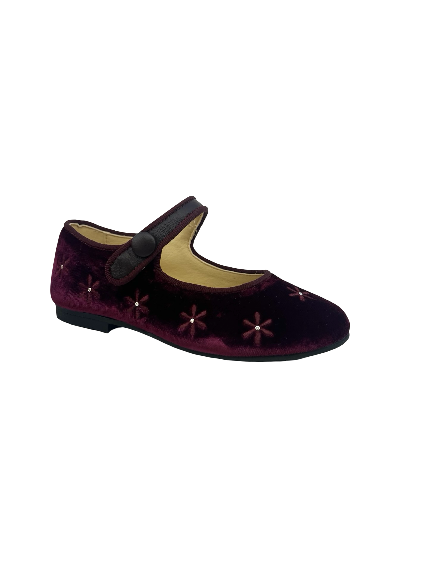 Andanines Bordeaux Velvet Mary Jane with Flowers