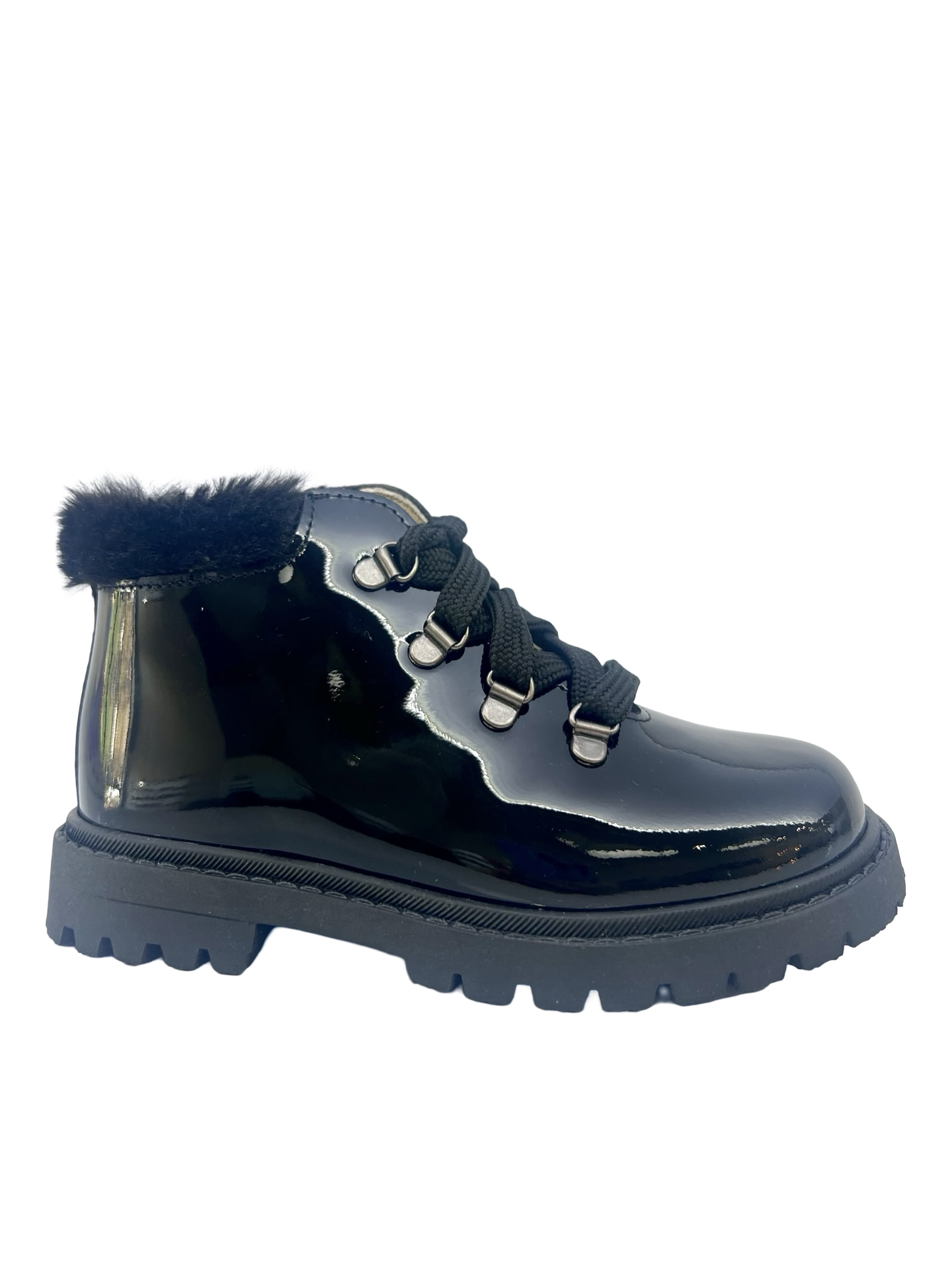 Andanines Black Patent Zip Bootie