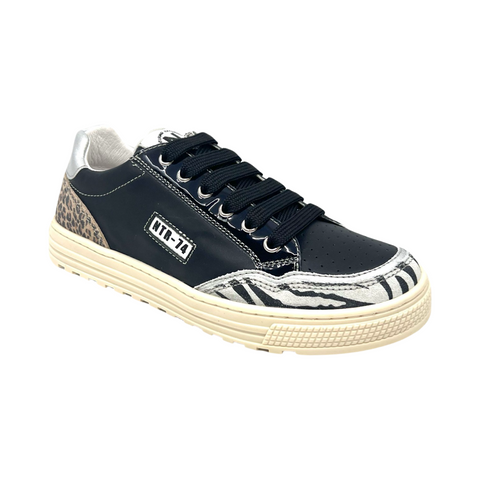 Naturino Black Animalier Laced Zip Sneaker- Ariton Zip
