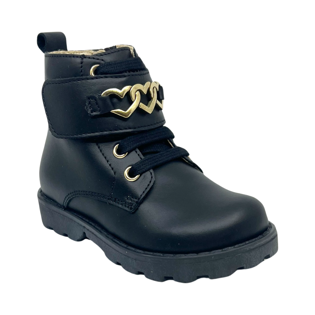 Naturino Black Heart Chain Velcro Laced Bootie with Zip- Emisy