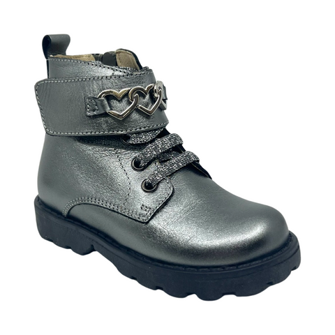 Naturino Pewter Heat Chain Velcro Laced Bootie with Zip- Emisy