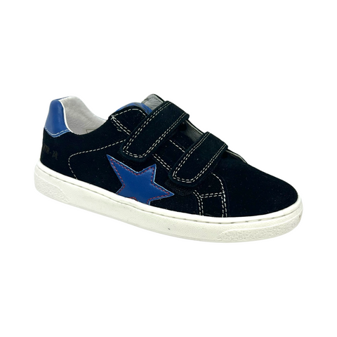 Naturino Black-Azure Suede Double Velcro Star Sneaker- Pinn