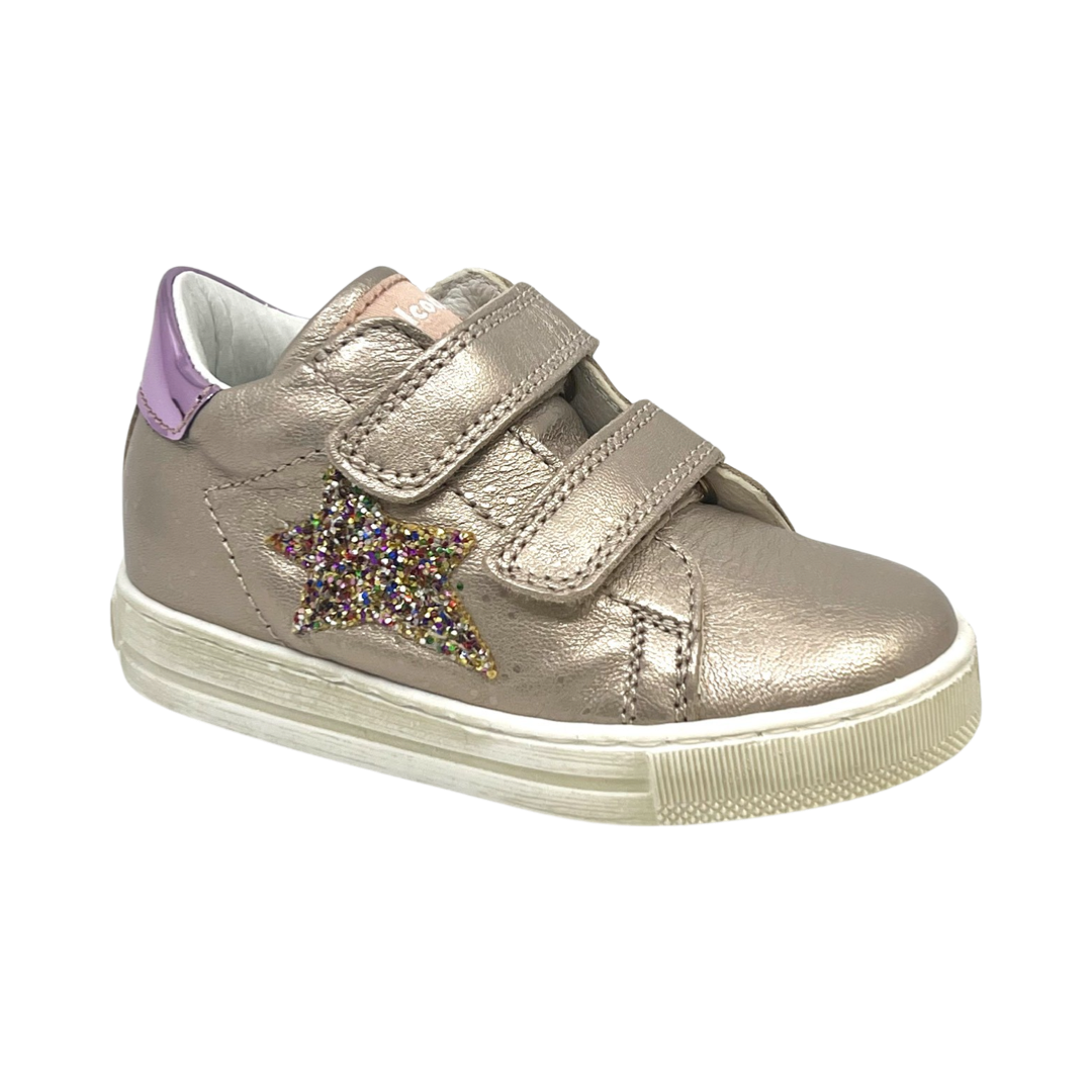 Falcotto Nut Gold/Sparkle Double Velcro Star Sneaker-Sasha