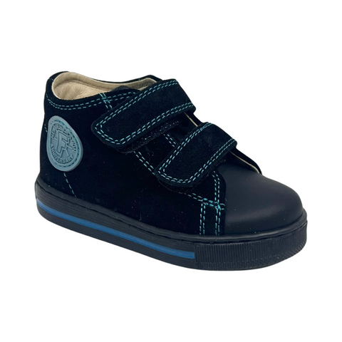 Falcotto Black Suede Velcro Sneaker with Blue Stitching- Michael
